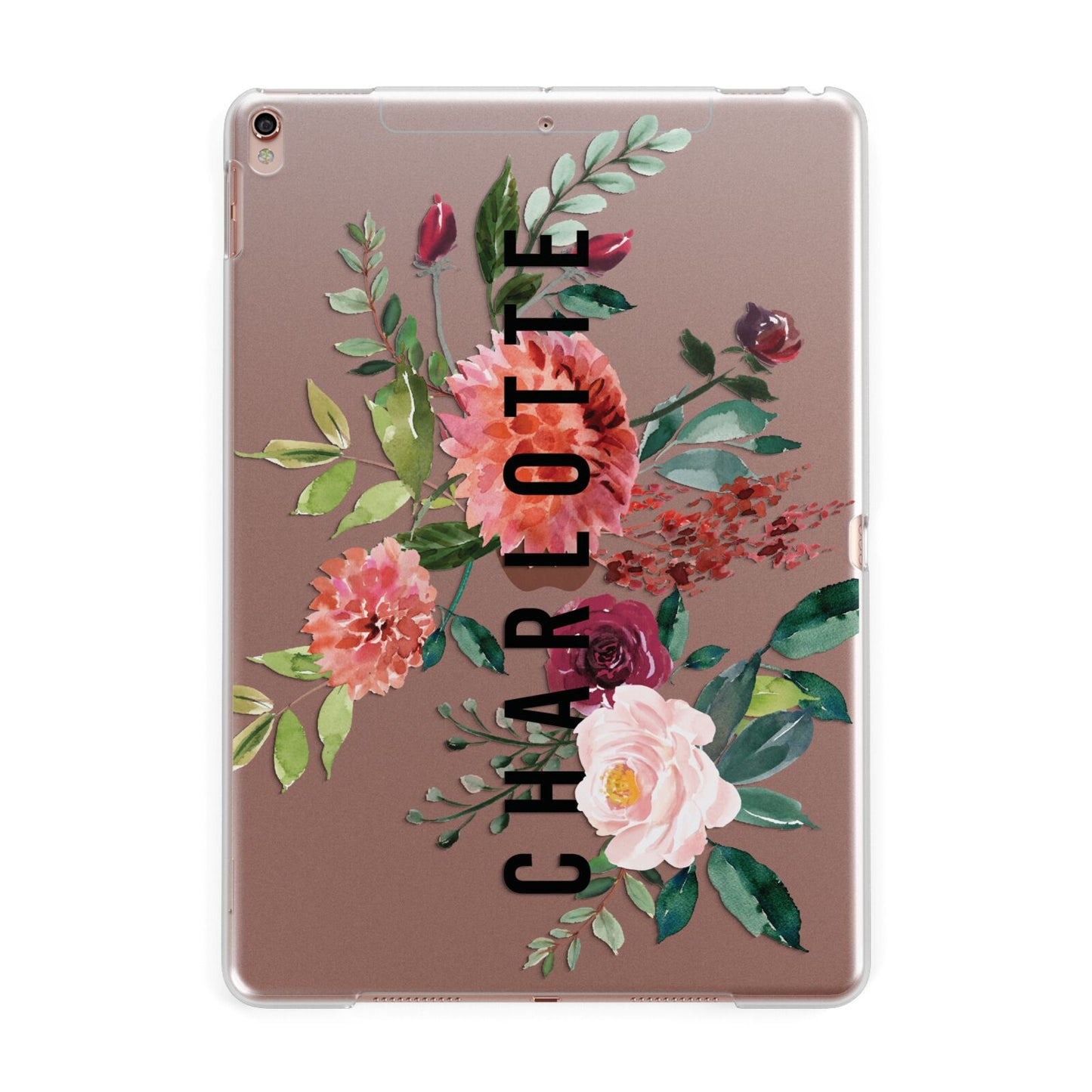 Personalised Side Name Clear Floral Apple iPad Rose Gold Case