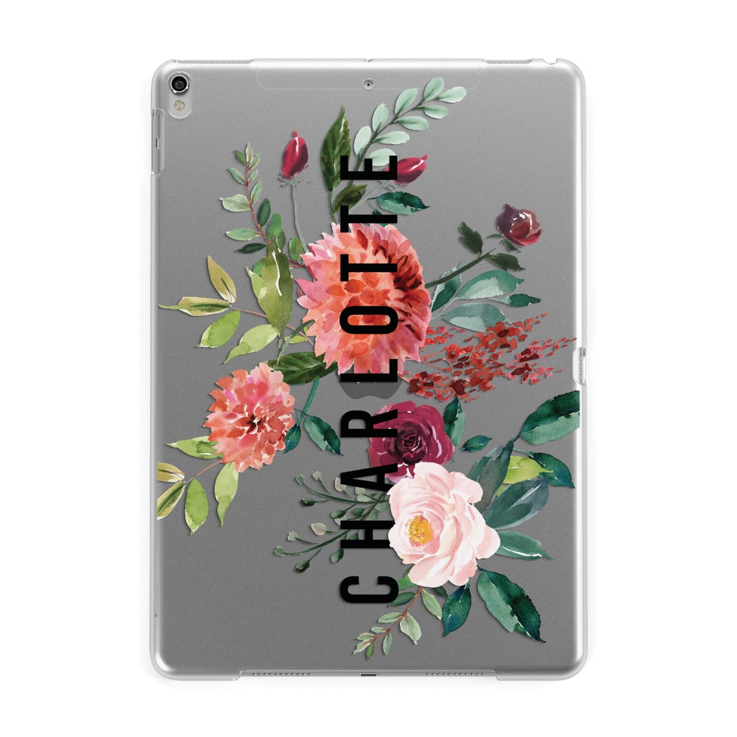 Personalised Side Name Clear Floral Apple iPad Silver Case