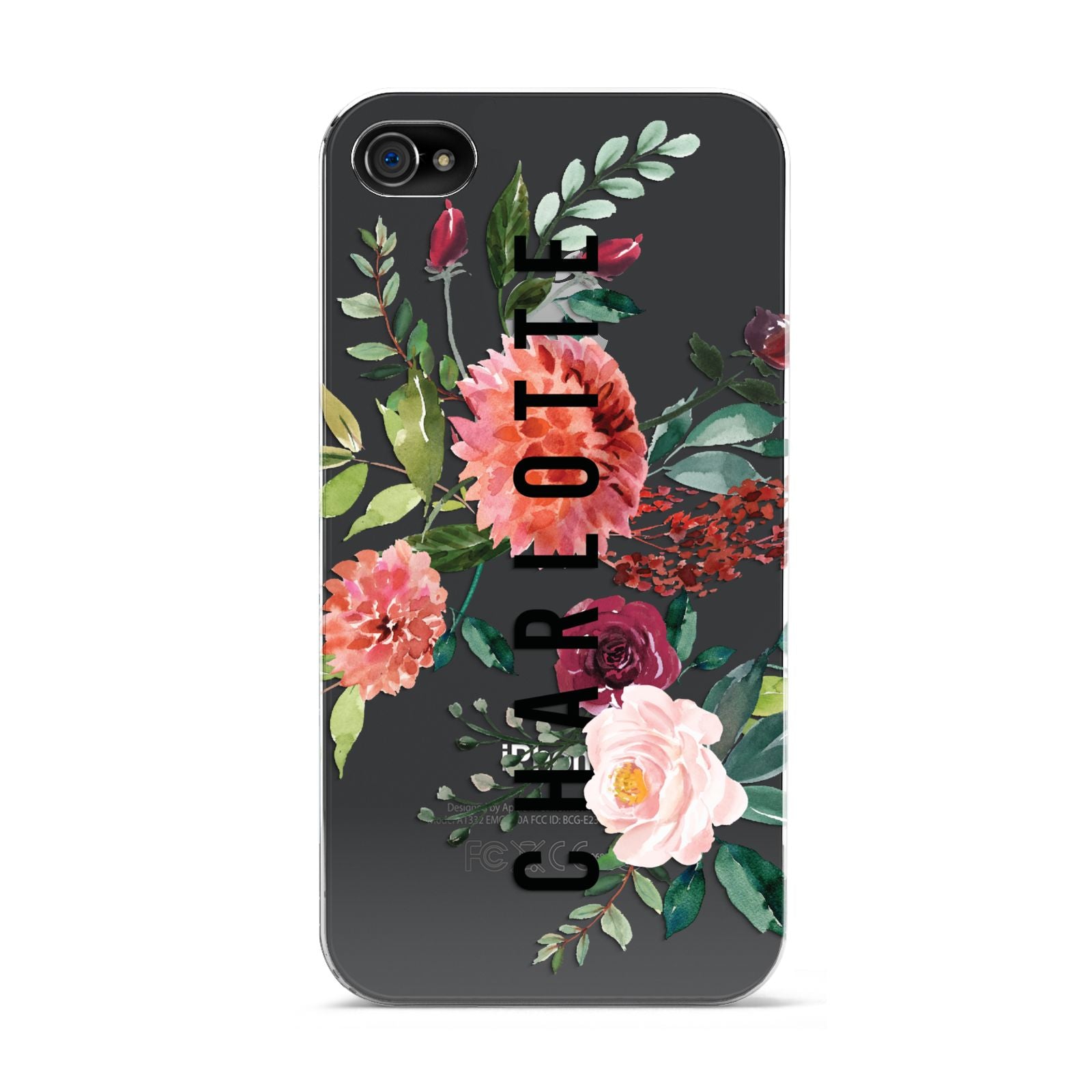 Personalised Side Name Clear Floral Apple iPhone 4s Case