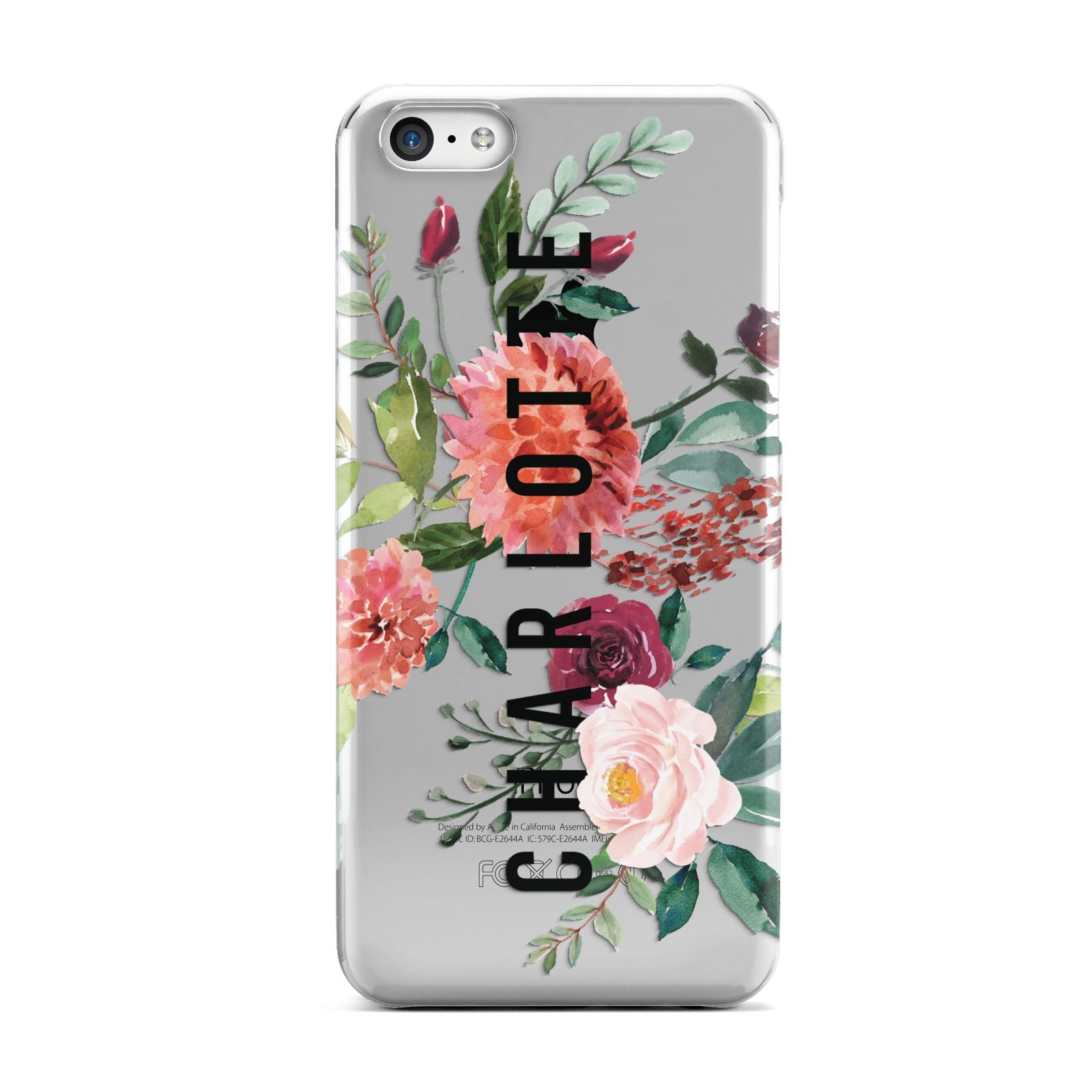 Personalised Side Name Clear Floral Apple iPhone 5c Case
