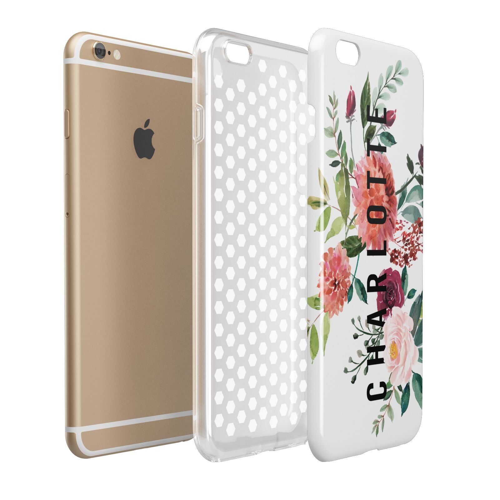 Personalised Side Name Clear Floral Apple iPhone 6 Plus 3D Tough Case Expand Detail Image