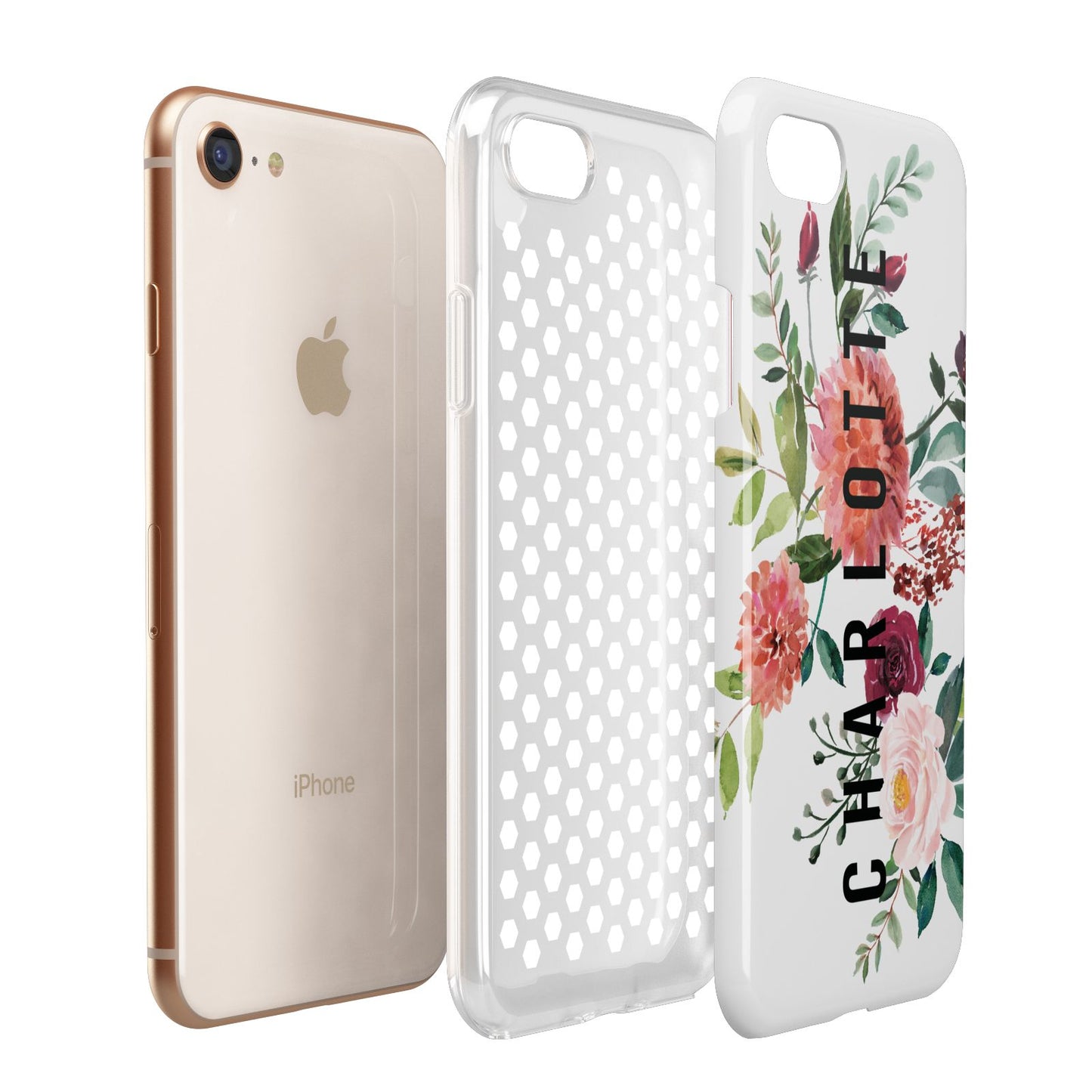 Personalised Side Name Clear Floral Apple iPhone 7 8 3D Tough Case Expanded View