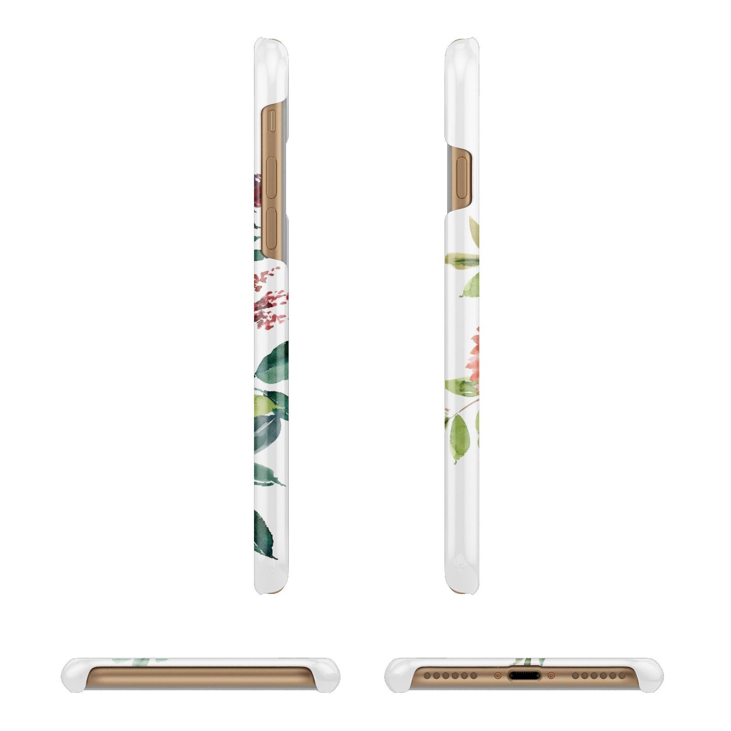 Personalised Side Name Clear Floral Apple iPhone 7 8 3D Wrap Snap Case Angled Images