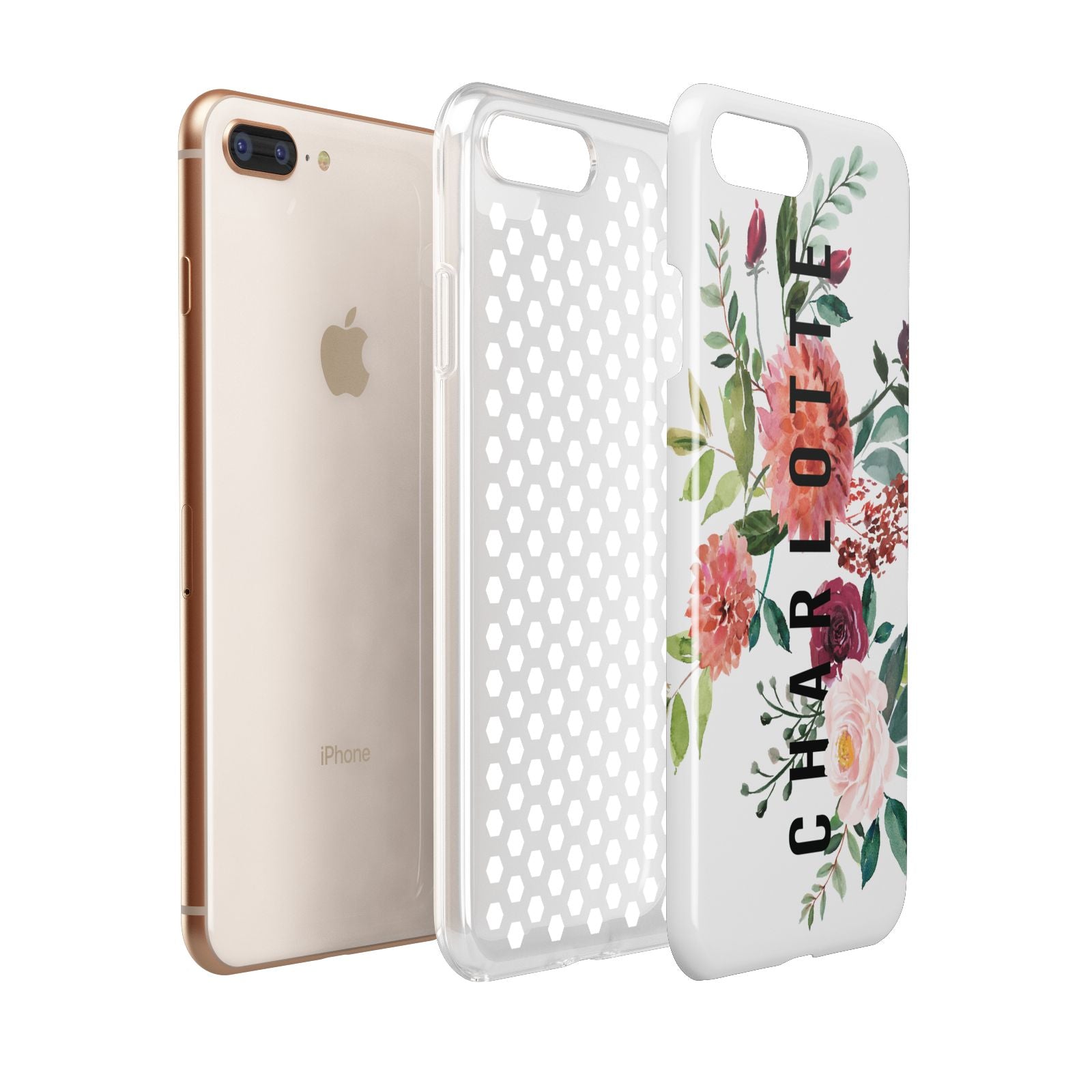 Personalised Side Name Clear Floral Apple iPhone 7 8 Plus 3D Tough Case Expanded View