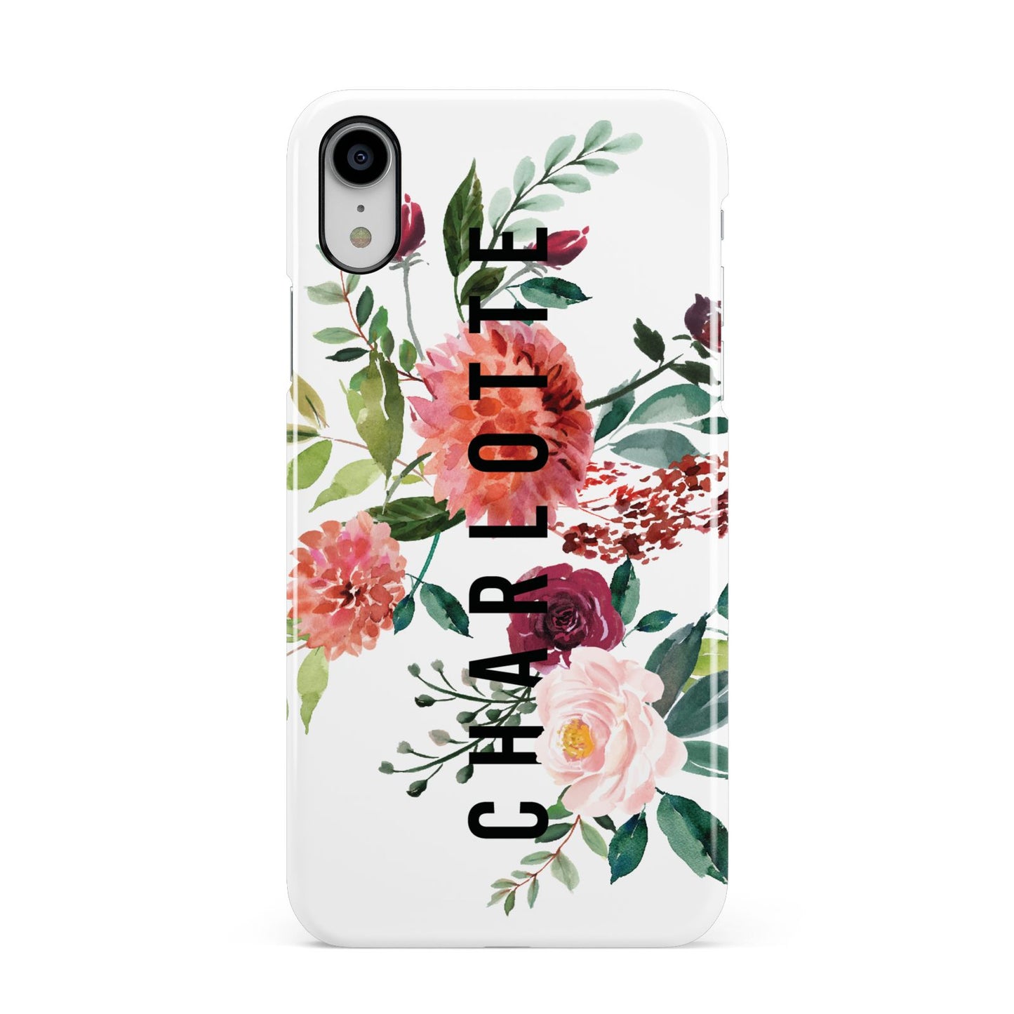 Personalised Side Name Clear Floral Apple iPhone XR White 3D Snap Case