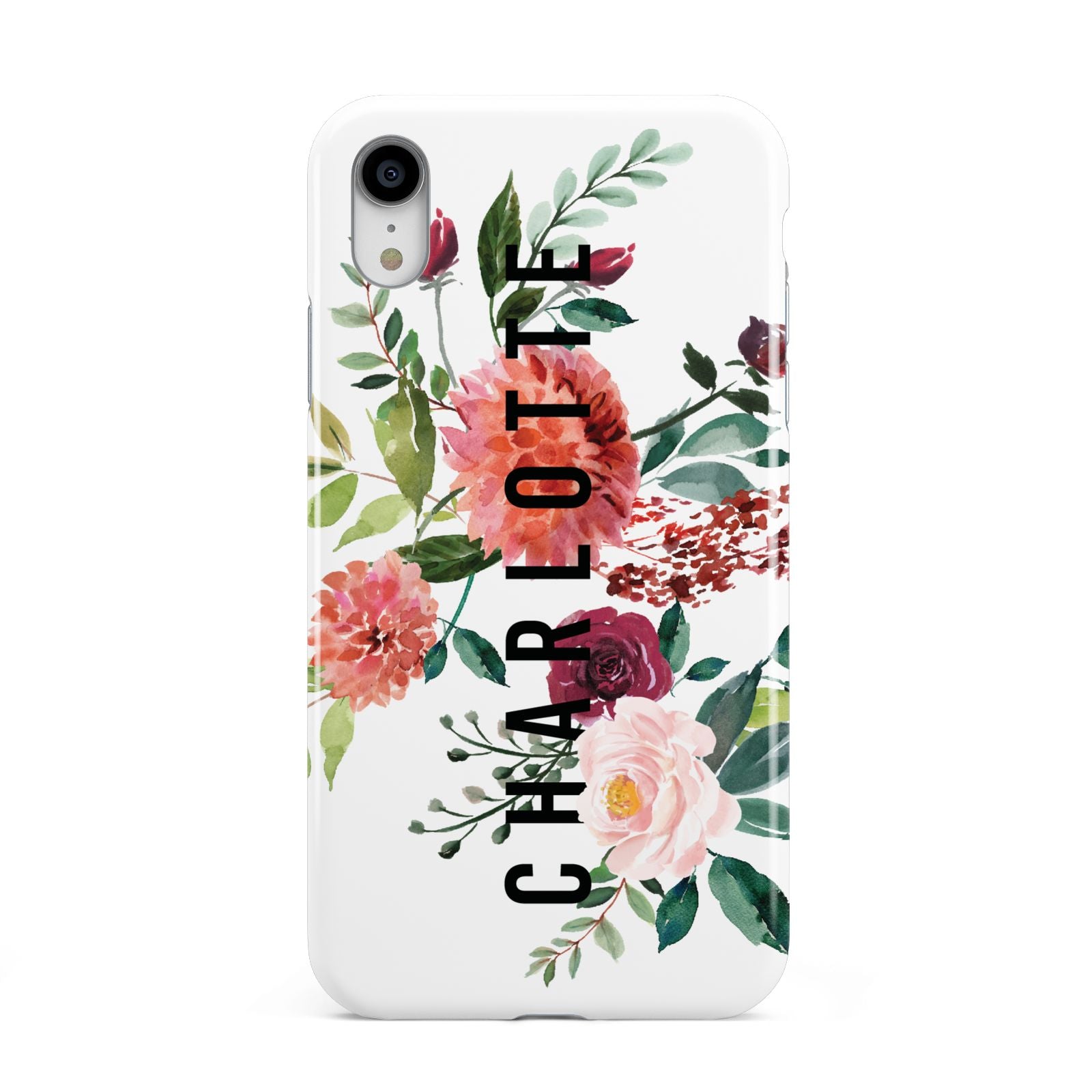 Personalised Side Name Clear Floral Apple iPhone XR White 3D Tough Case
