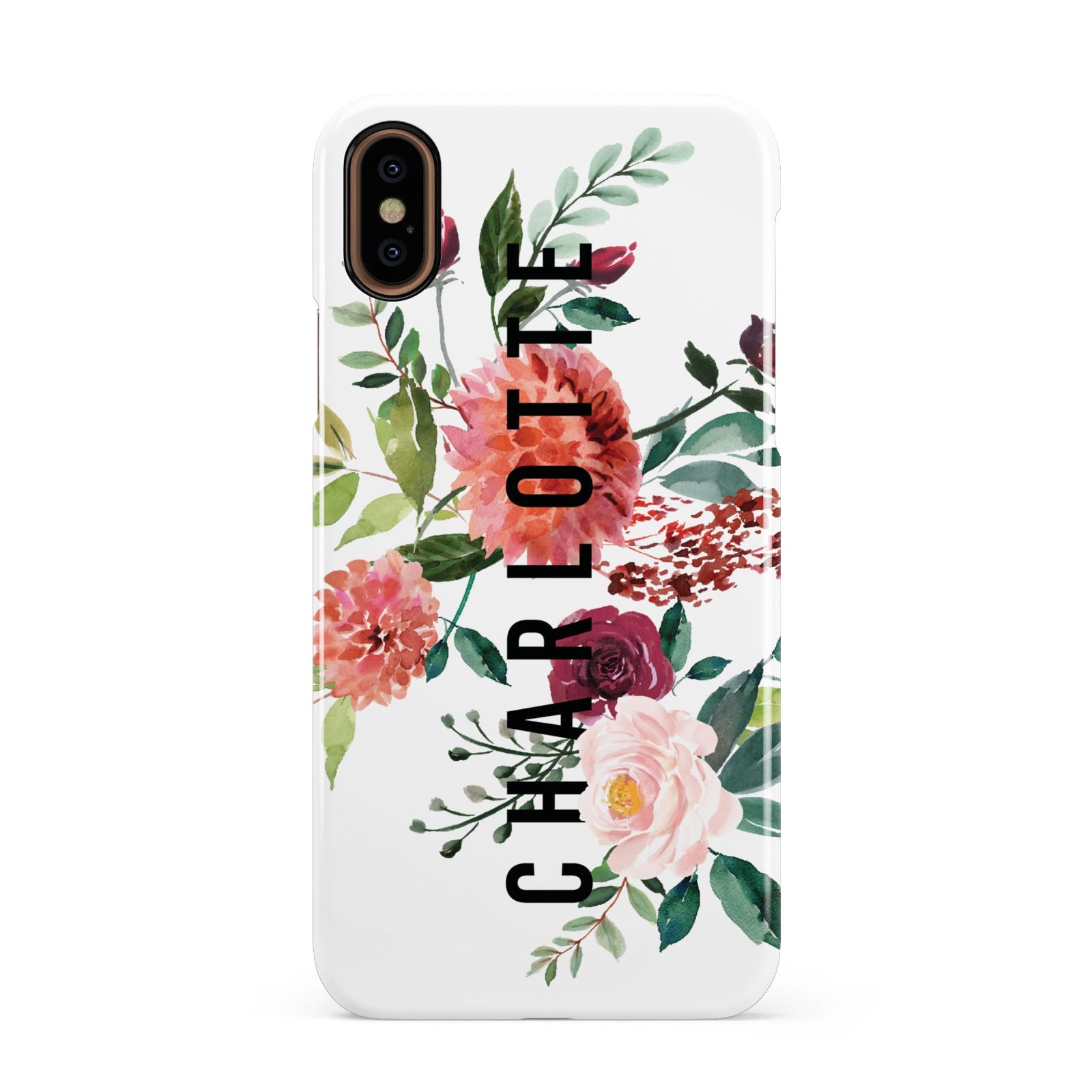 Personalised Side Name Clear Floral Apple iPhone XS 3D Snap Case