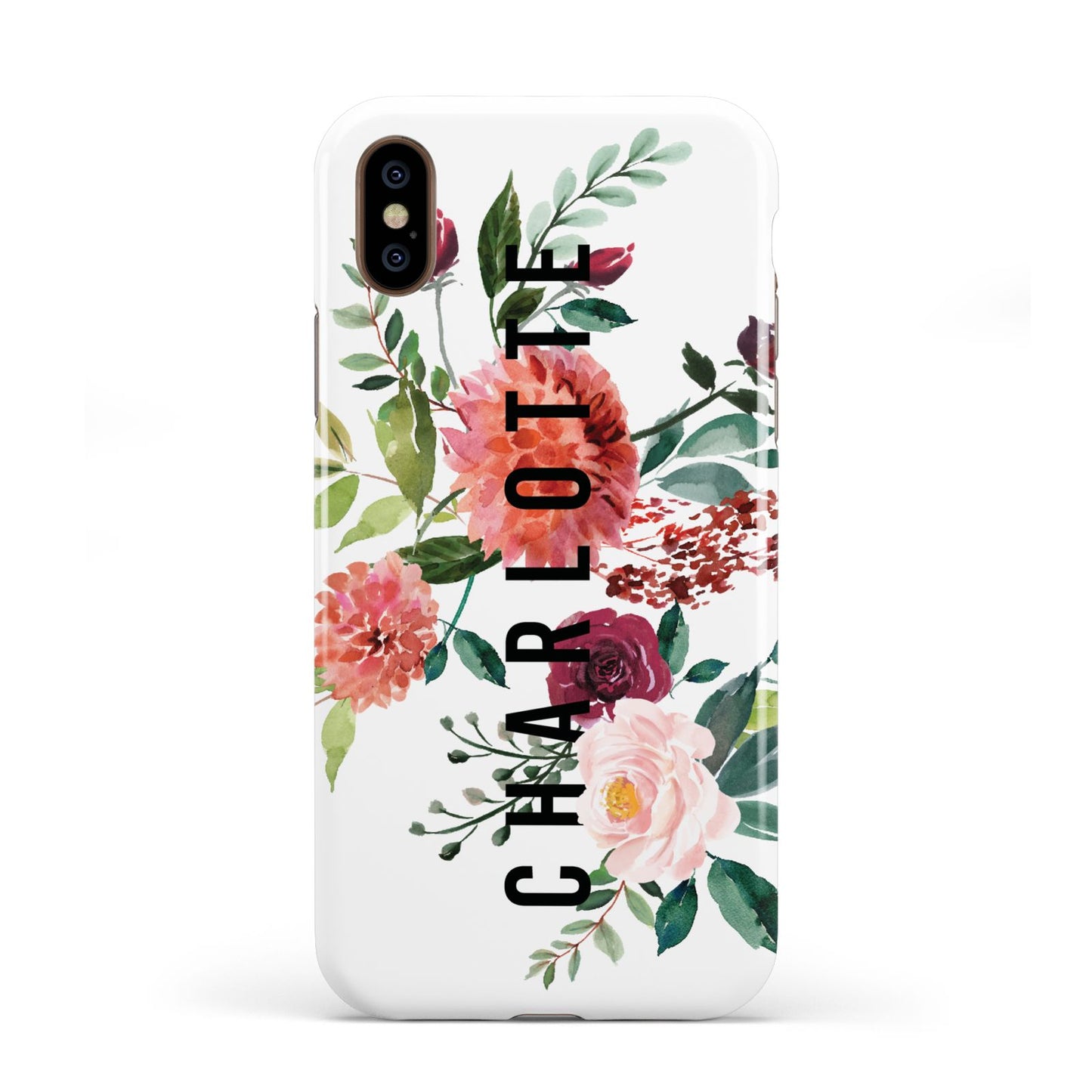 Personalised Side Name Clear Floral Apple iPhone XS 3D Tough