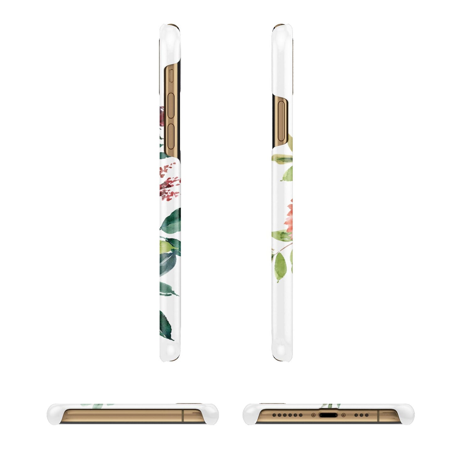 Personalised Side Name Clear Floral Apple iPhone Xs 3D Wrap Snap Case Angled Images