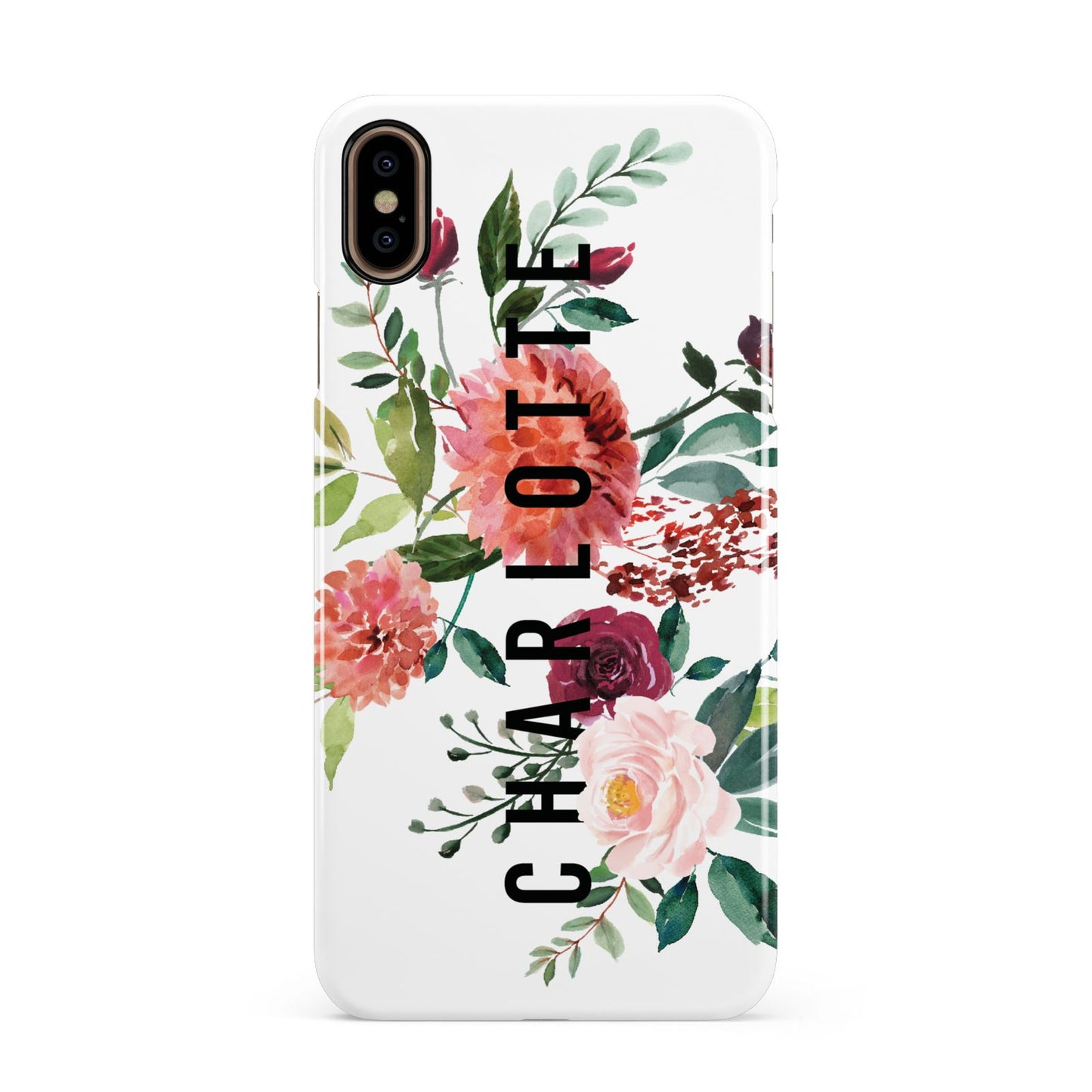 Personalised Side Name Clear Floral Apple iPhone Xs Max 3D Snap Case