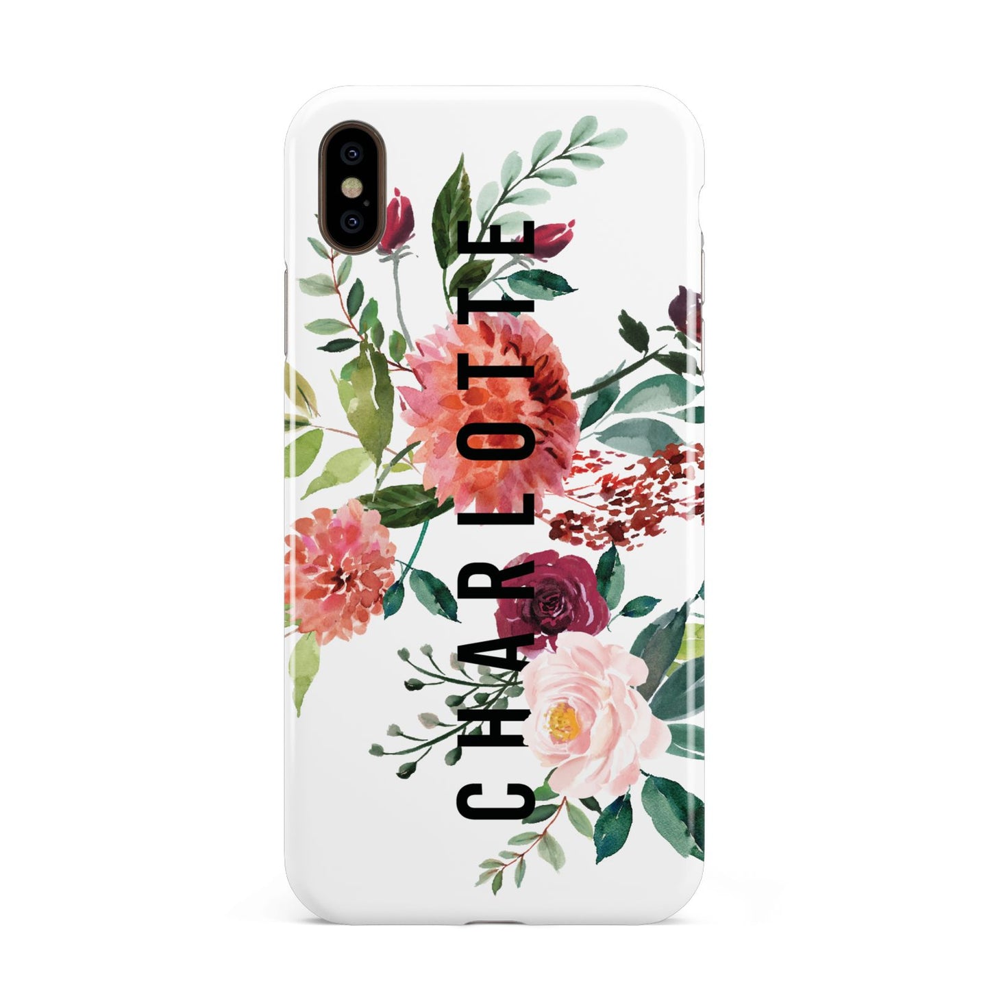 Personalised Side Name Clear Floral Apple iPhone Xs Max 3D Tough Case