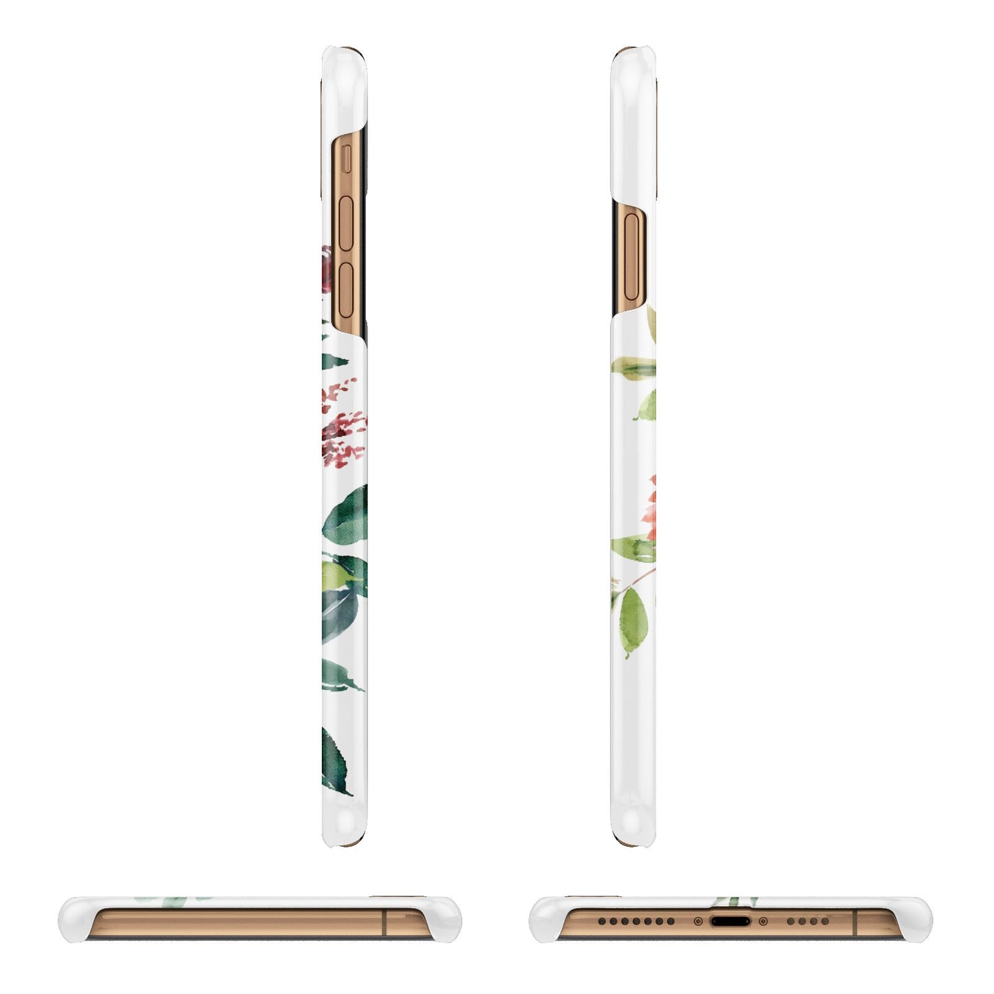 Personalised Side Name Clear Floral Apple iPhone Xs Max 3D Wrap Snap Case Angled Images