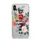 Personalised Side Name Clear Floral Apple iPhone Xs Max Impact Case Pink Edge on Silver Phone