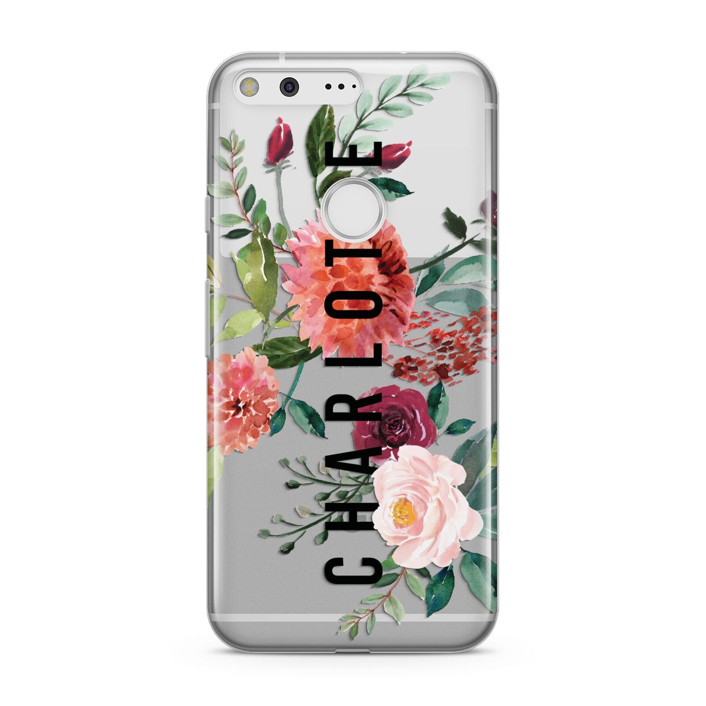 Personalised Side Name Clear Floral Google Pixel Case