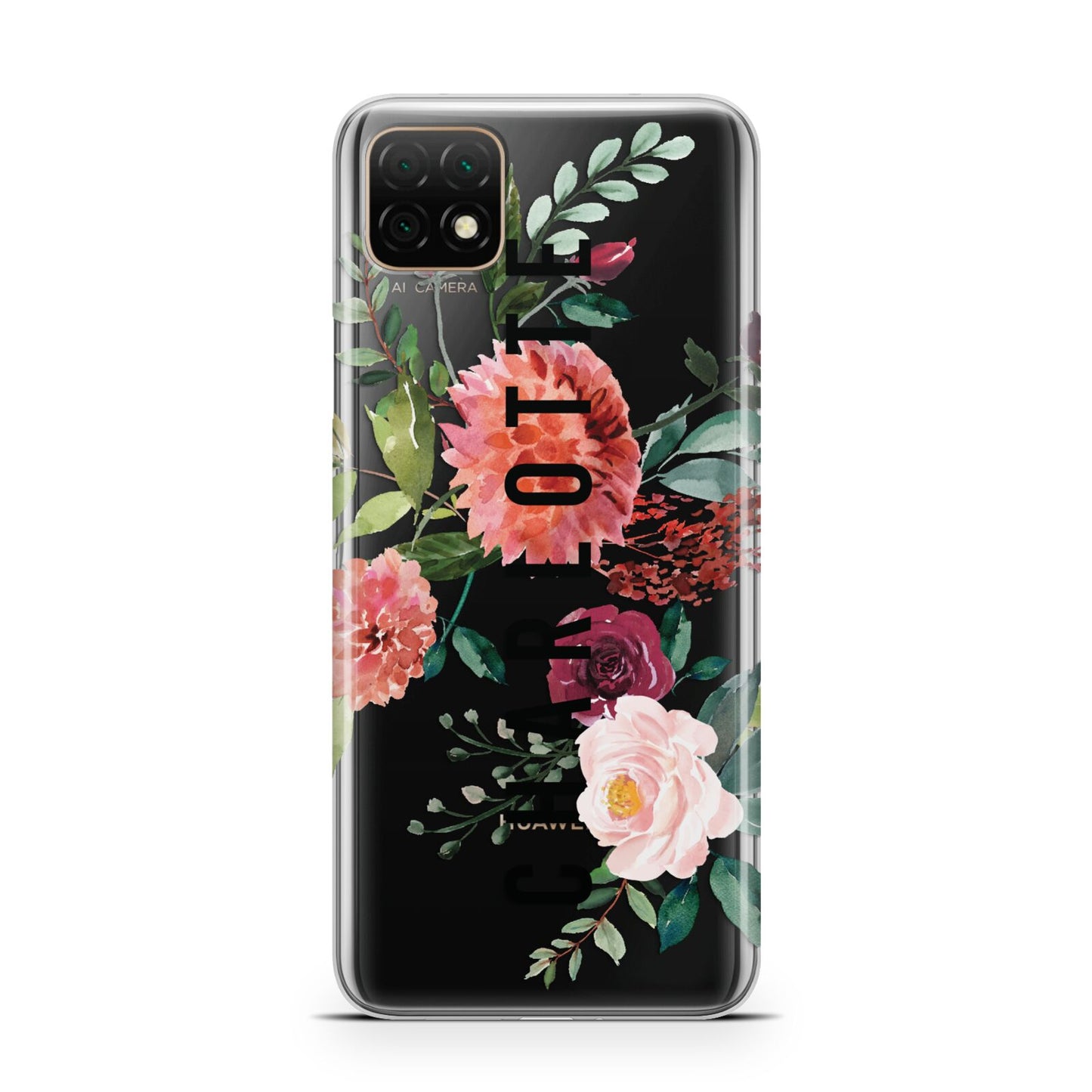 Personalised Side Name Clear Floral Huawei Enjoy 20 Phone Case
