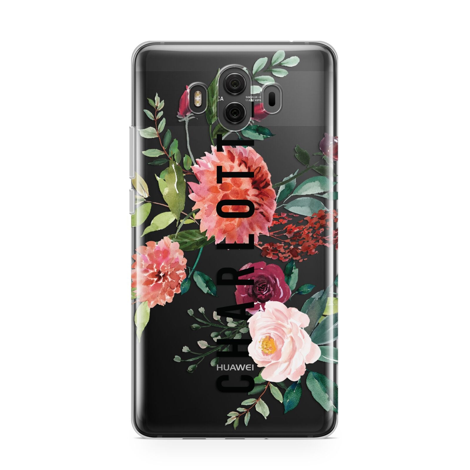 Personalised Side Name Clear Floral Huawei Mate 10 Protective Phone Case