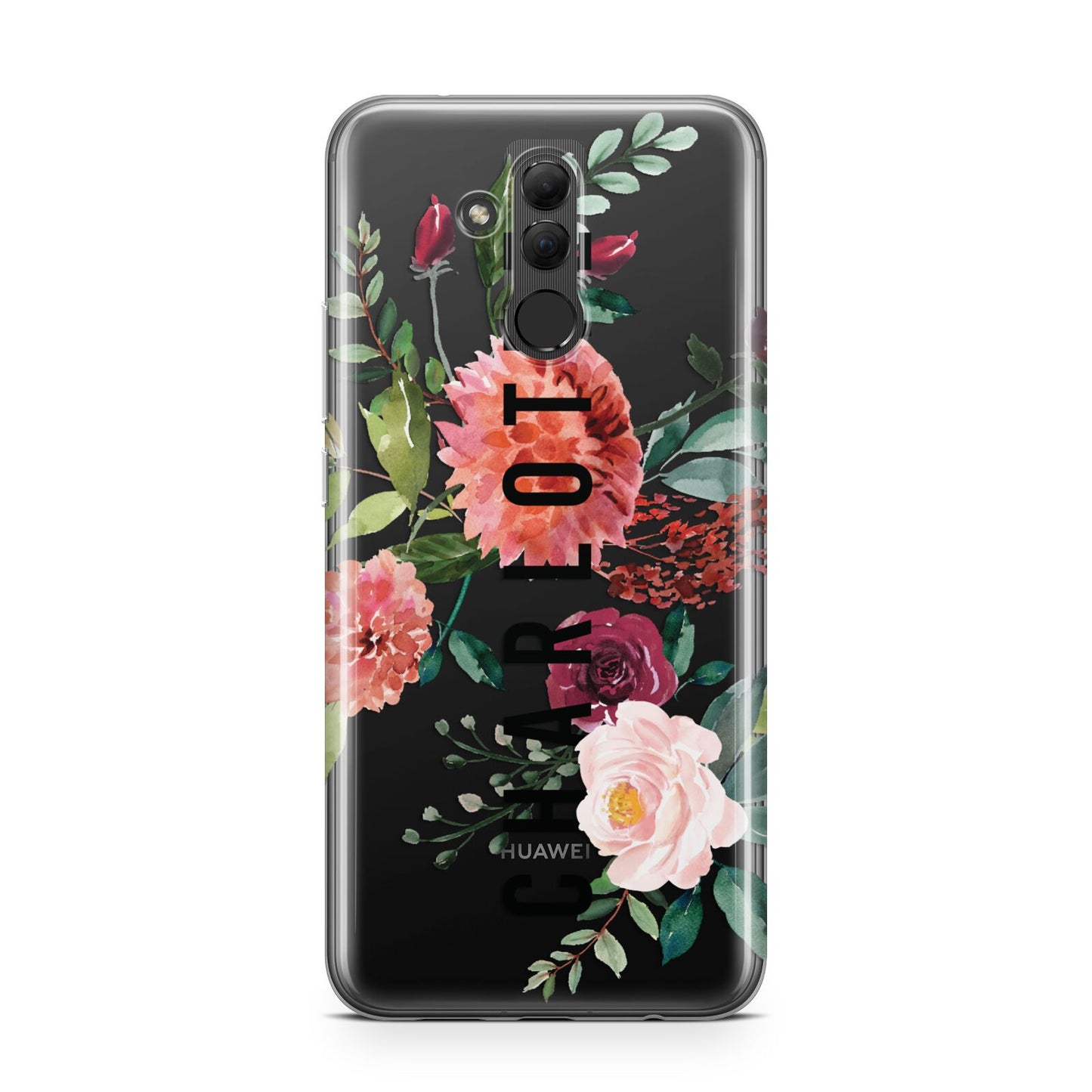 Personalised Side Name Clear Floral Huawei Mate 20 Lite