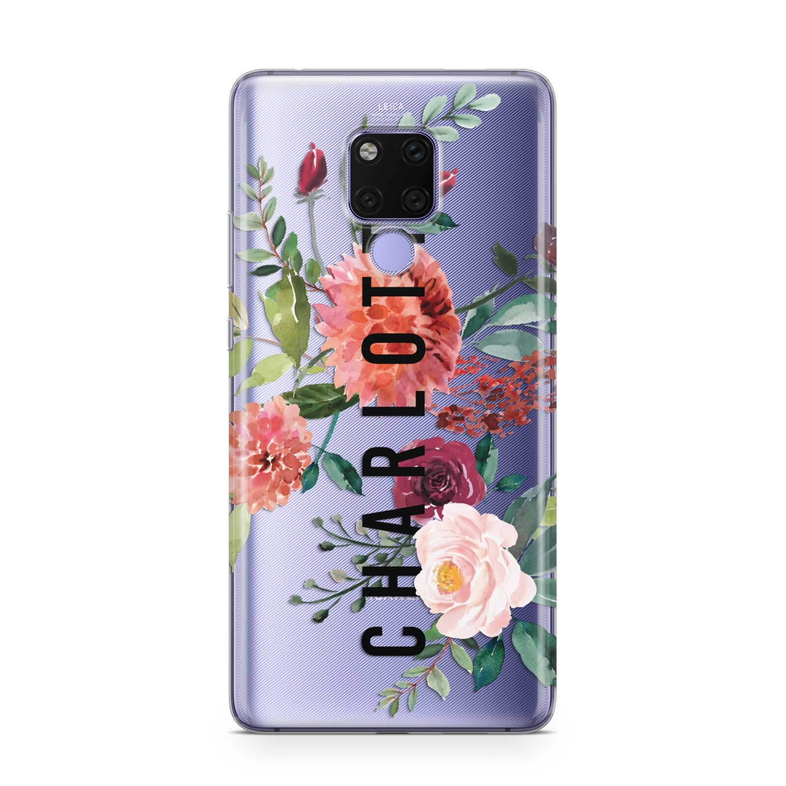 Personalised Side Name Clear Floral Huawei Mate 20X Phone Case