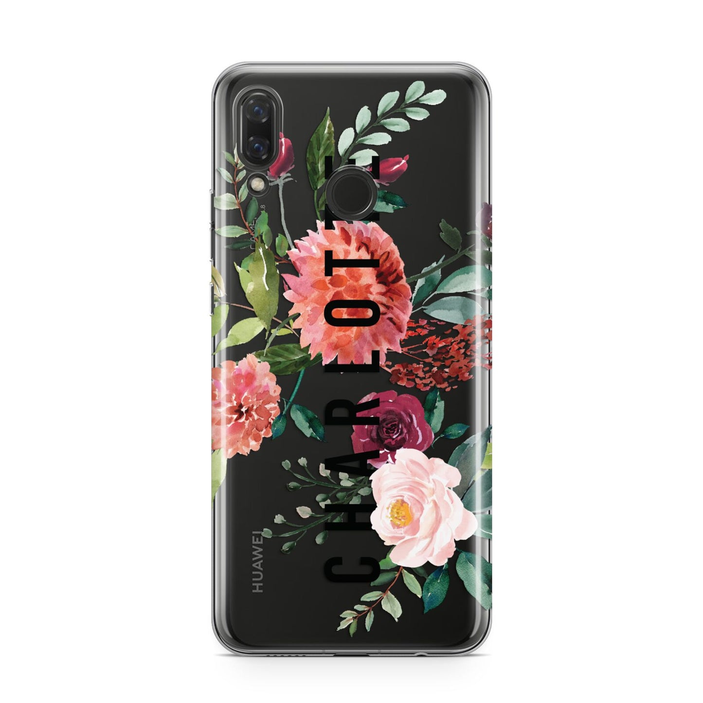 Personalised Side Name Clear Floral Huawei Nova 3 Phone Case