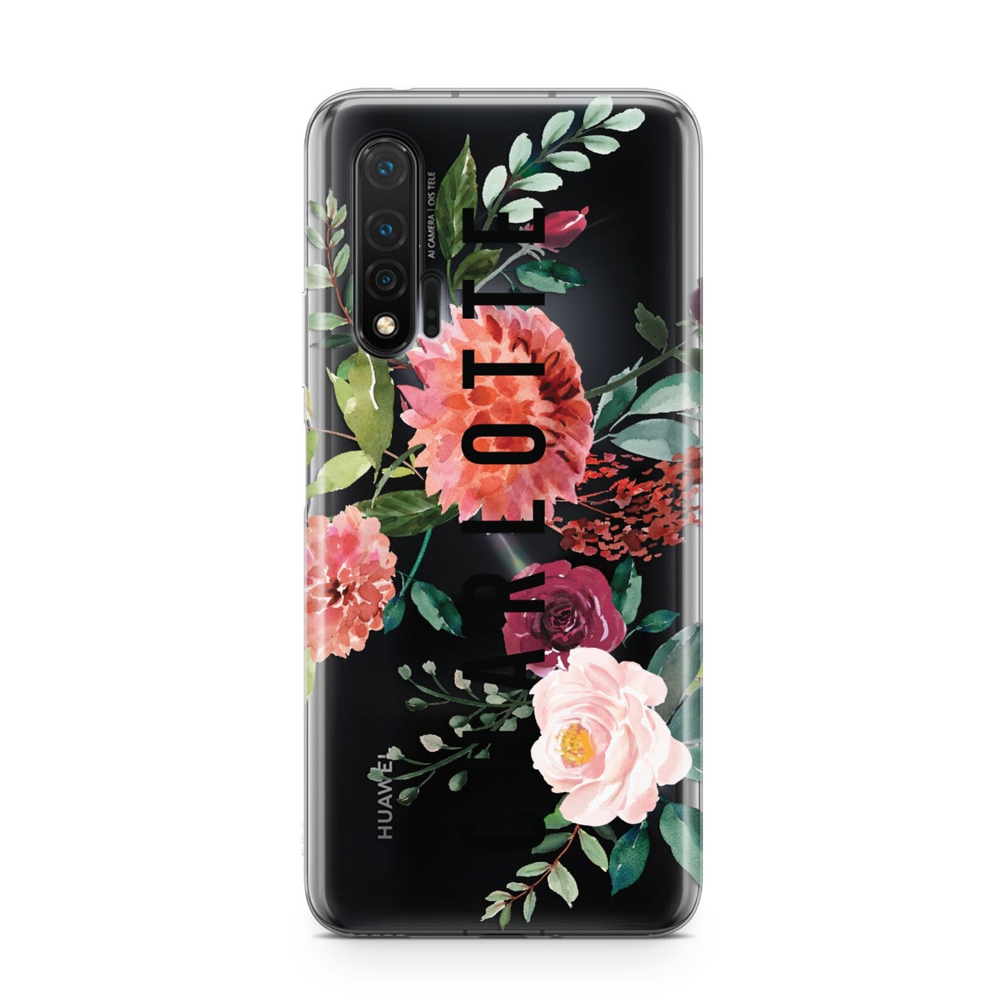 Personalised Side Name Clear Floral Huawei Nova 6 Phone Case