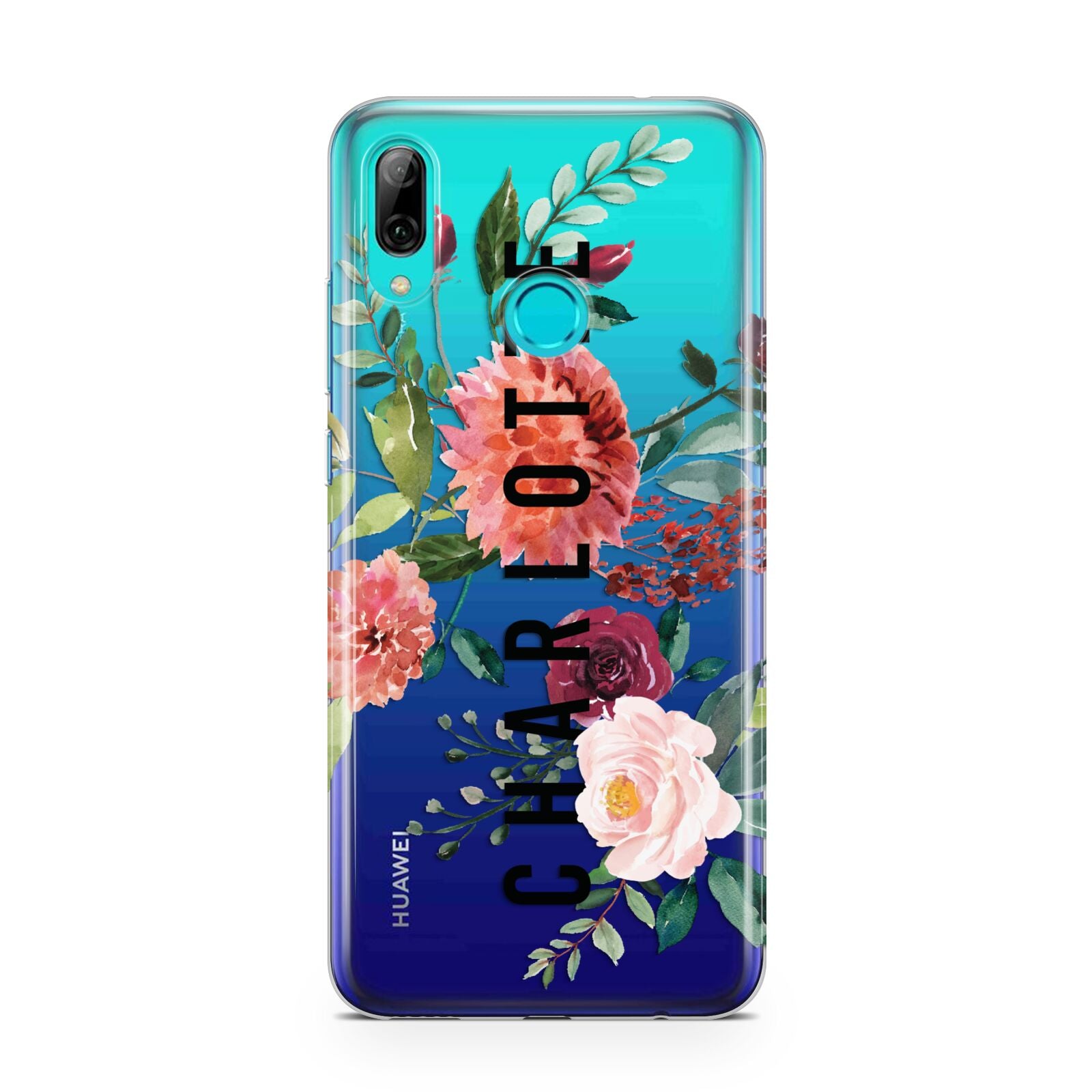 Personalised Side Name Clear Floral Huawei P Smart 2019 Case