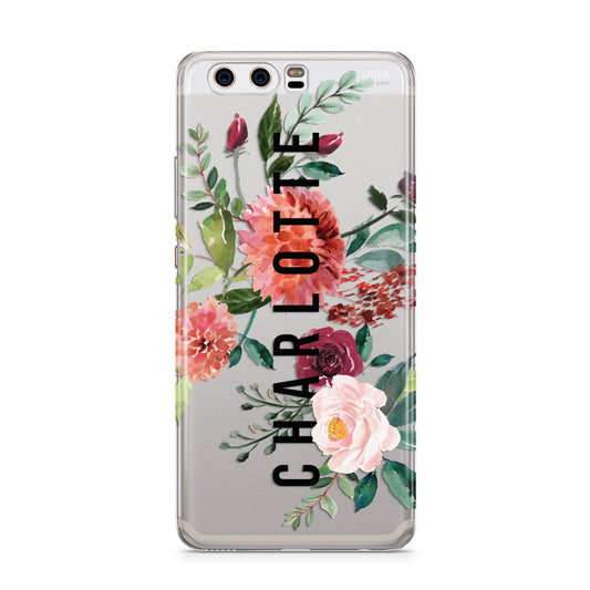 Personalised Side Name Clear Floral Huawei P10 Phone Case