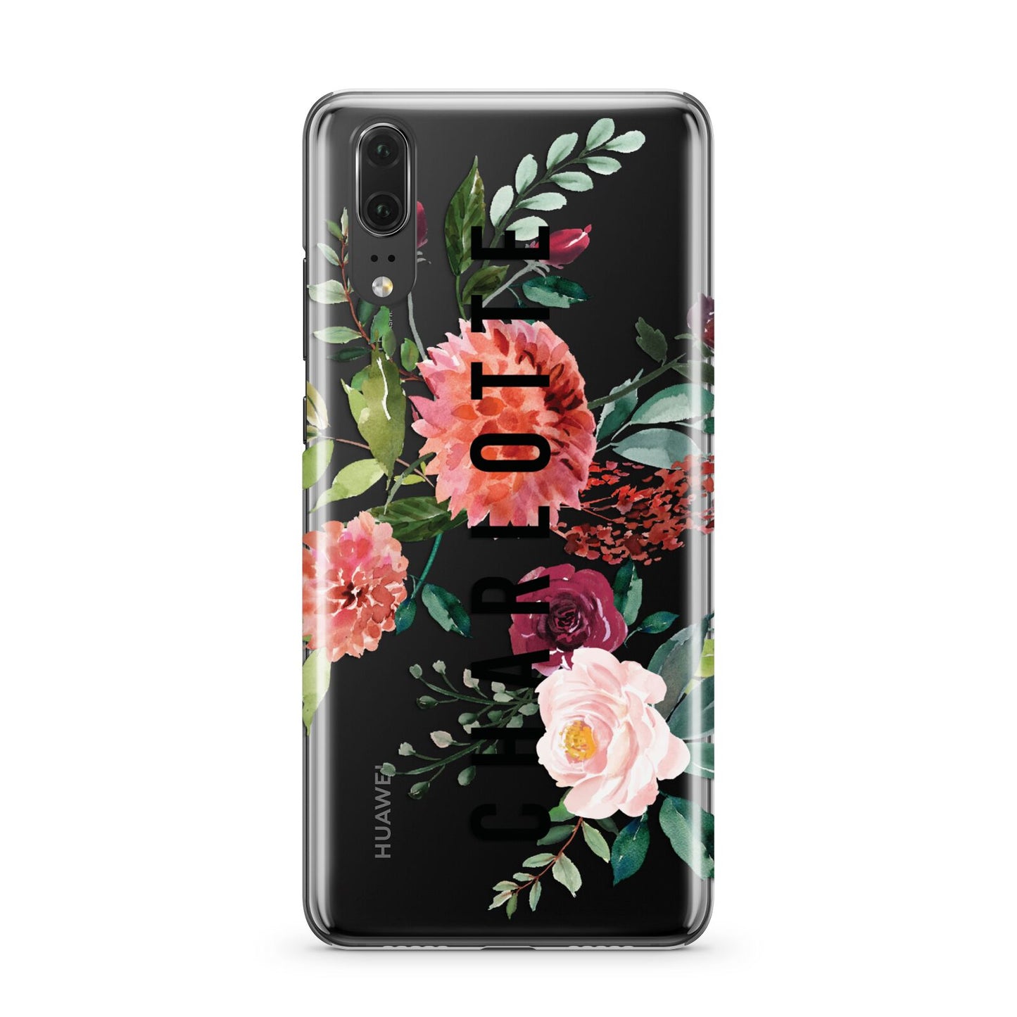 Personalised Side Name Clear Floral Huawei P20 Phone Case