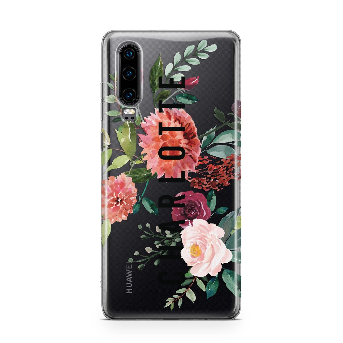 Personalised Side Name Clear Floral Huawei P30 Phone Case