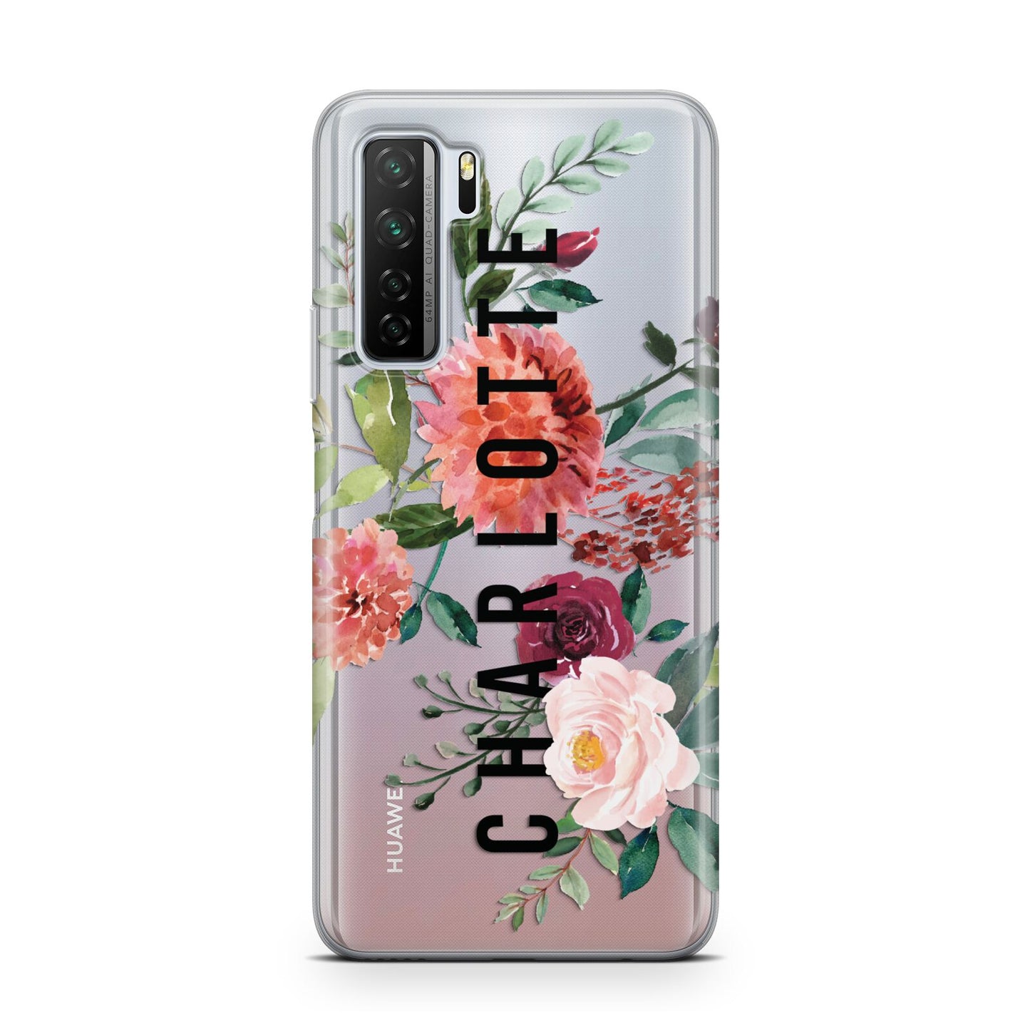 Personalised Side Name Clear Floral Huawei P40 Lite 5G Phone Case