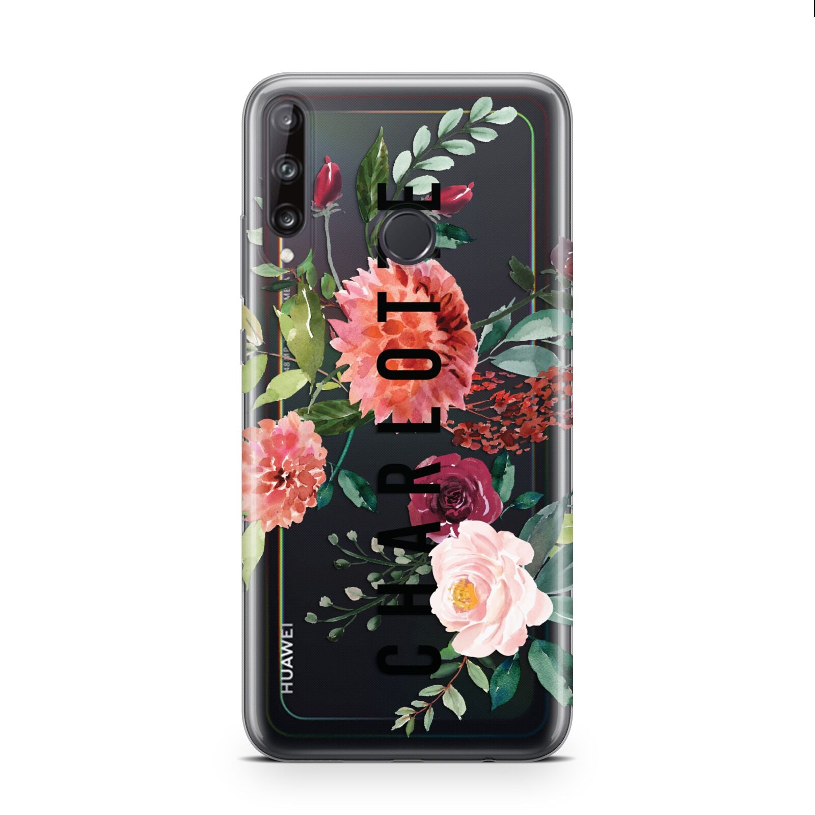 Personalised Side Name Clear Floral Huawei P40 Lite E Phone Case