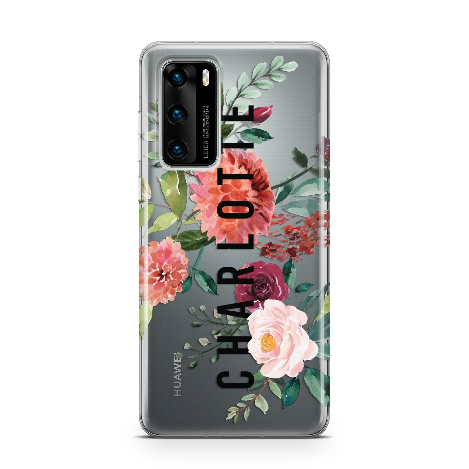 Personalised Side Name Clear Floral Huawei P40 Phone Case