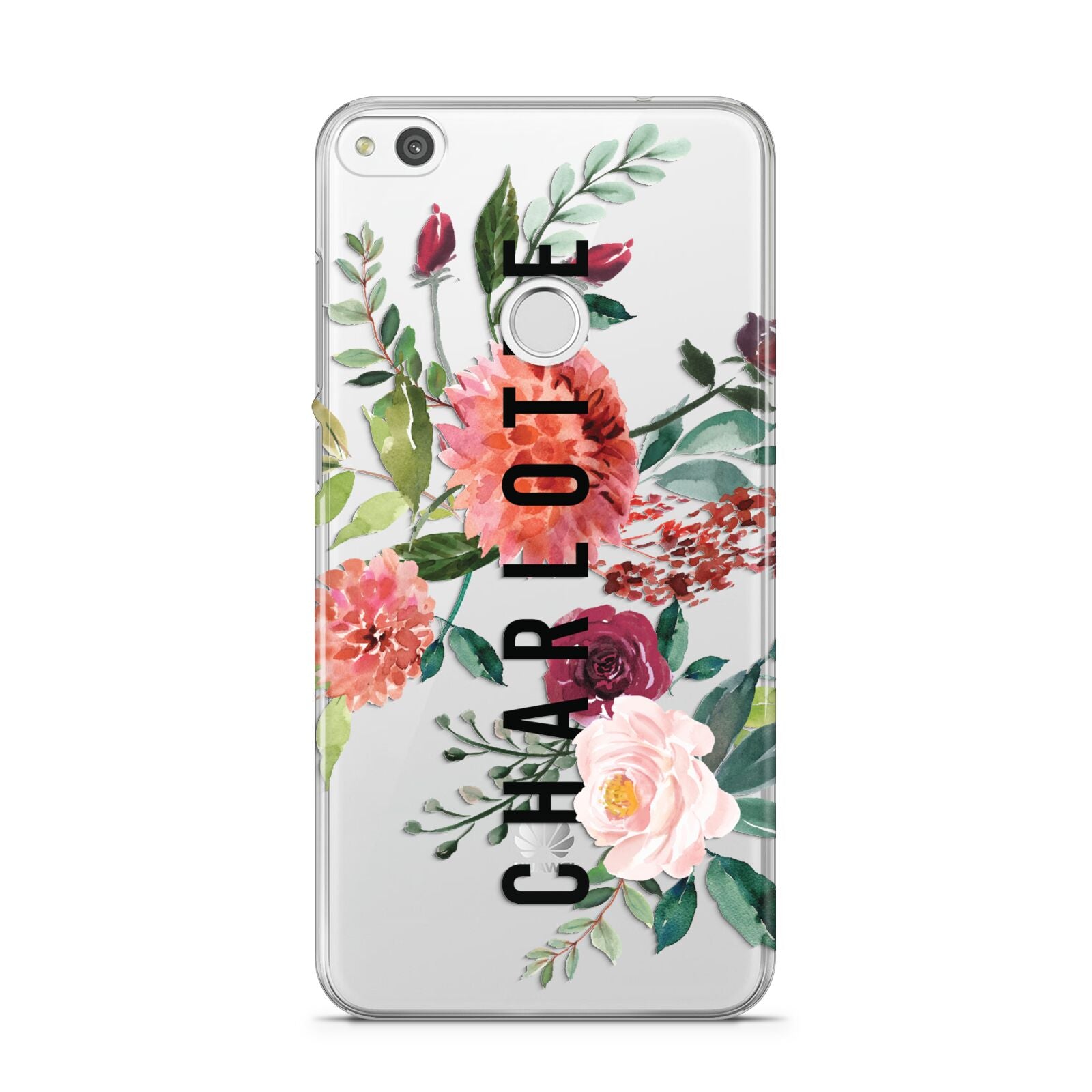 Personalised Side Name Clear Floral Huawei P8 Lite Case