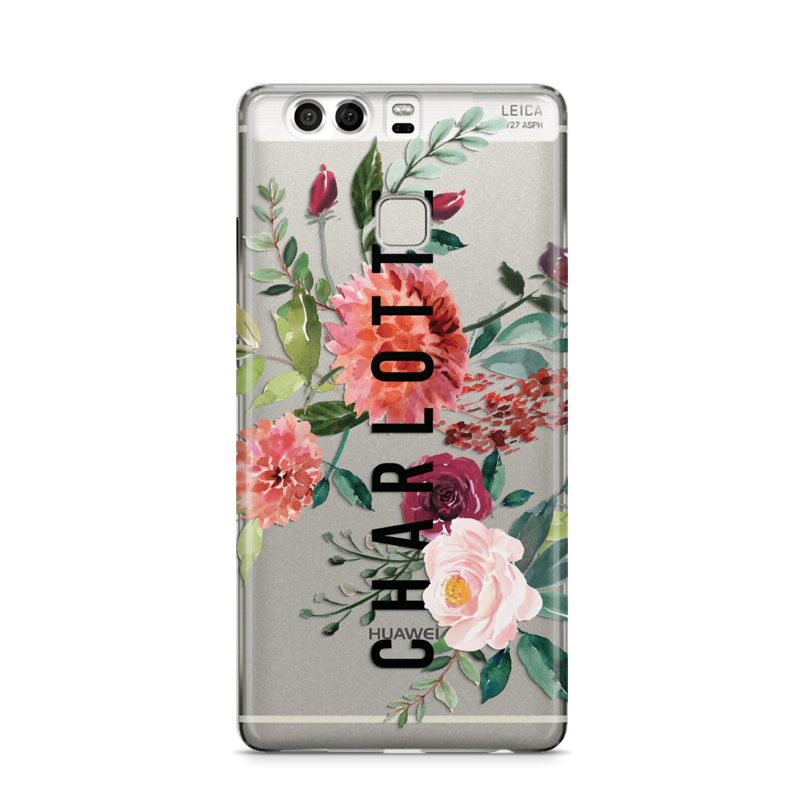 Personalised Side Name Clear Floral Huawei P9 Case