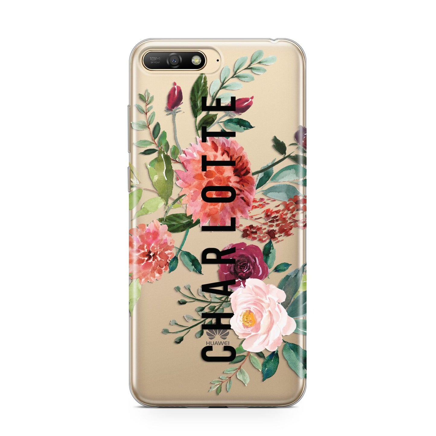 Personalised Side Name Clear Floral Huawei Y6 2018
