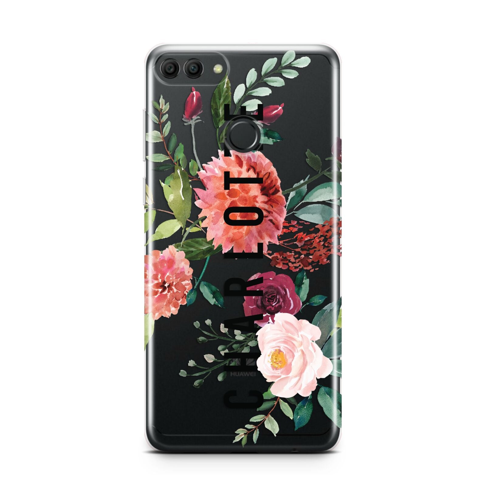 Personalised Side Name Clear Floral Huawei Y9 2018