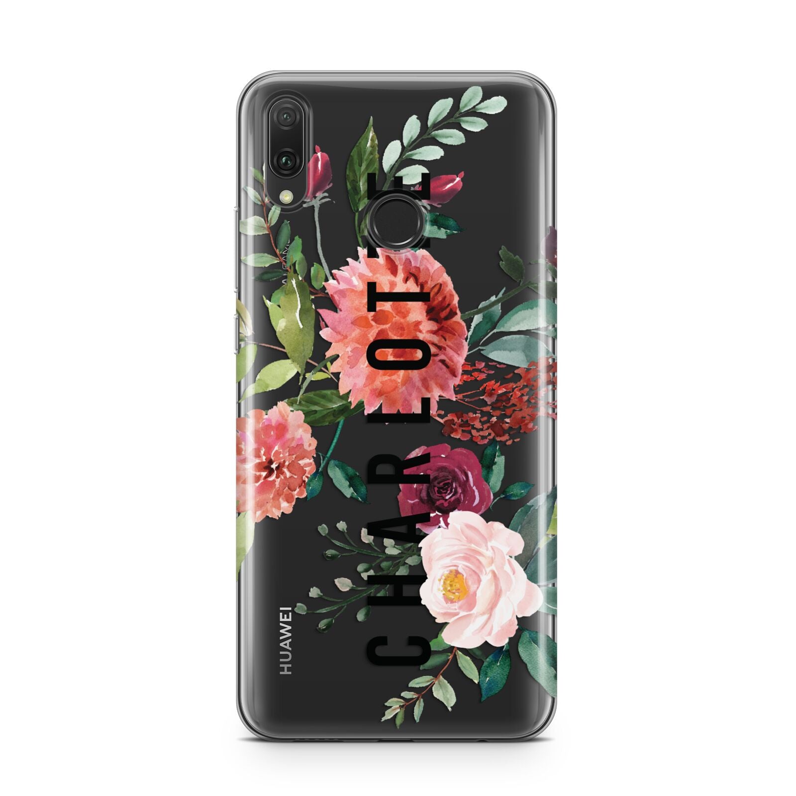 Personalised Side Name Clear Floral Huawei Y9 2019