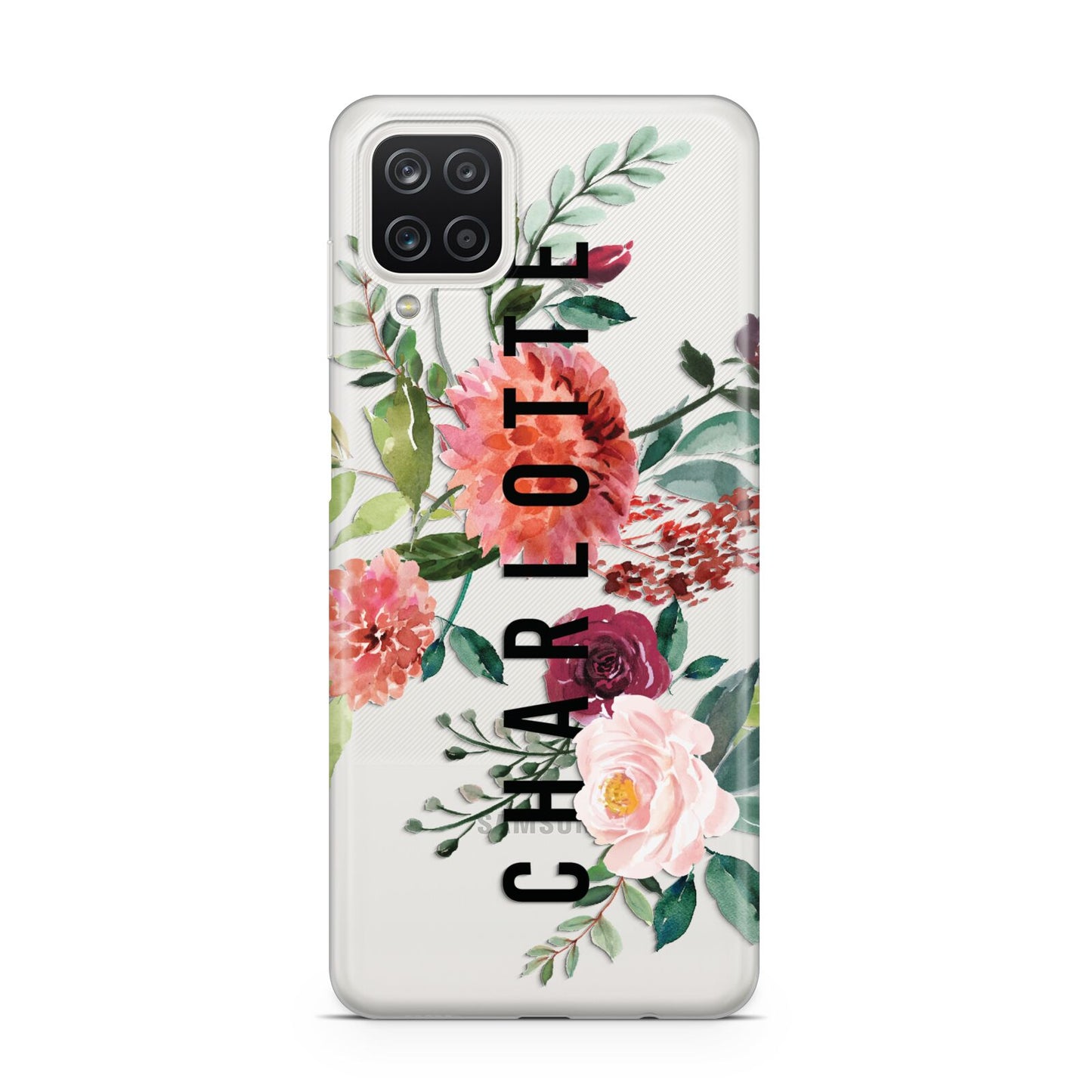 Personalised Side Name Clear Floral Samsung A12 Case