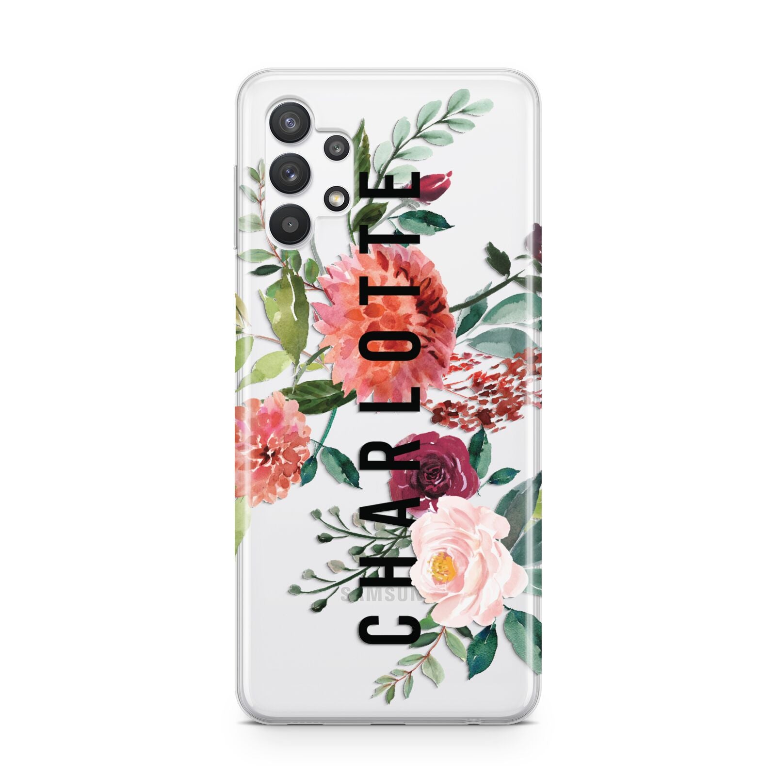 Personalised Side Name Clear Floral Samsung A32 5G Case