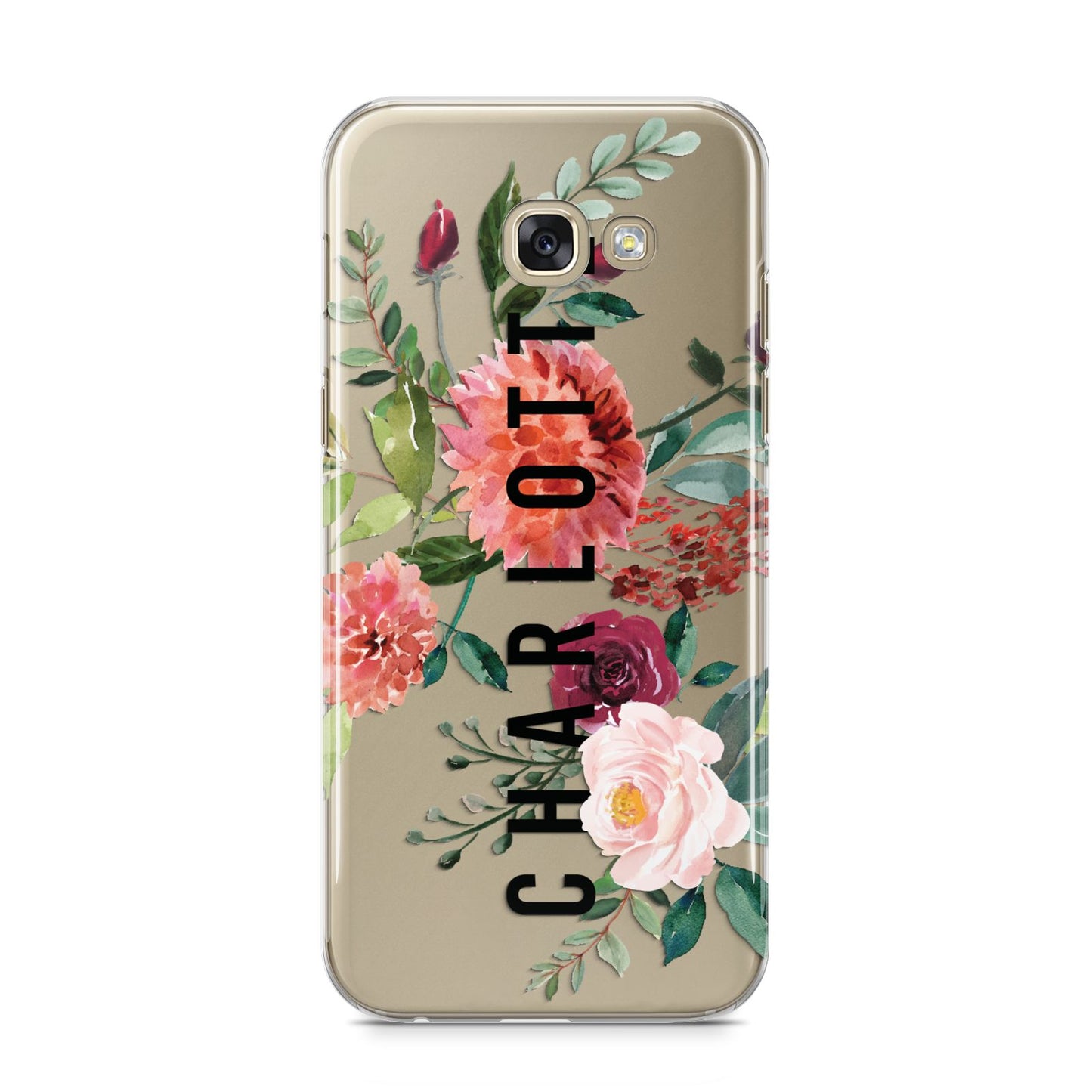 Personalised Side Name Clear Floral Samsung Galaxy A5 2017 Case on gold phone