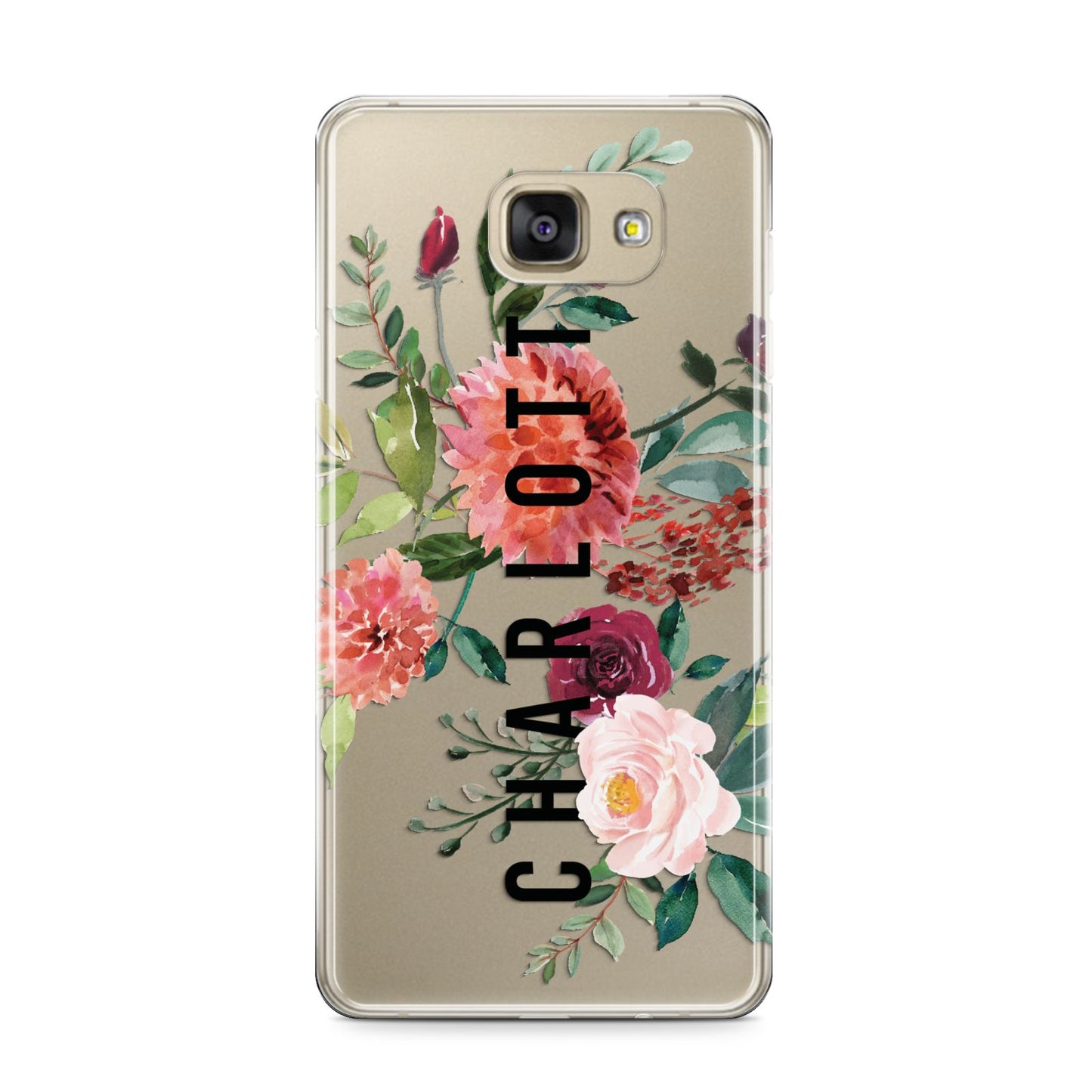 Personalised Side Name Clear Floral Samsung Galaxy A9 2016 Case on gold phone