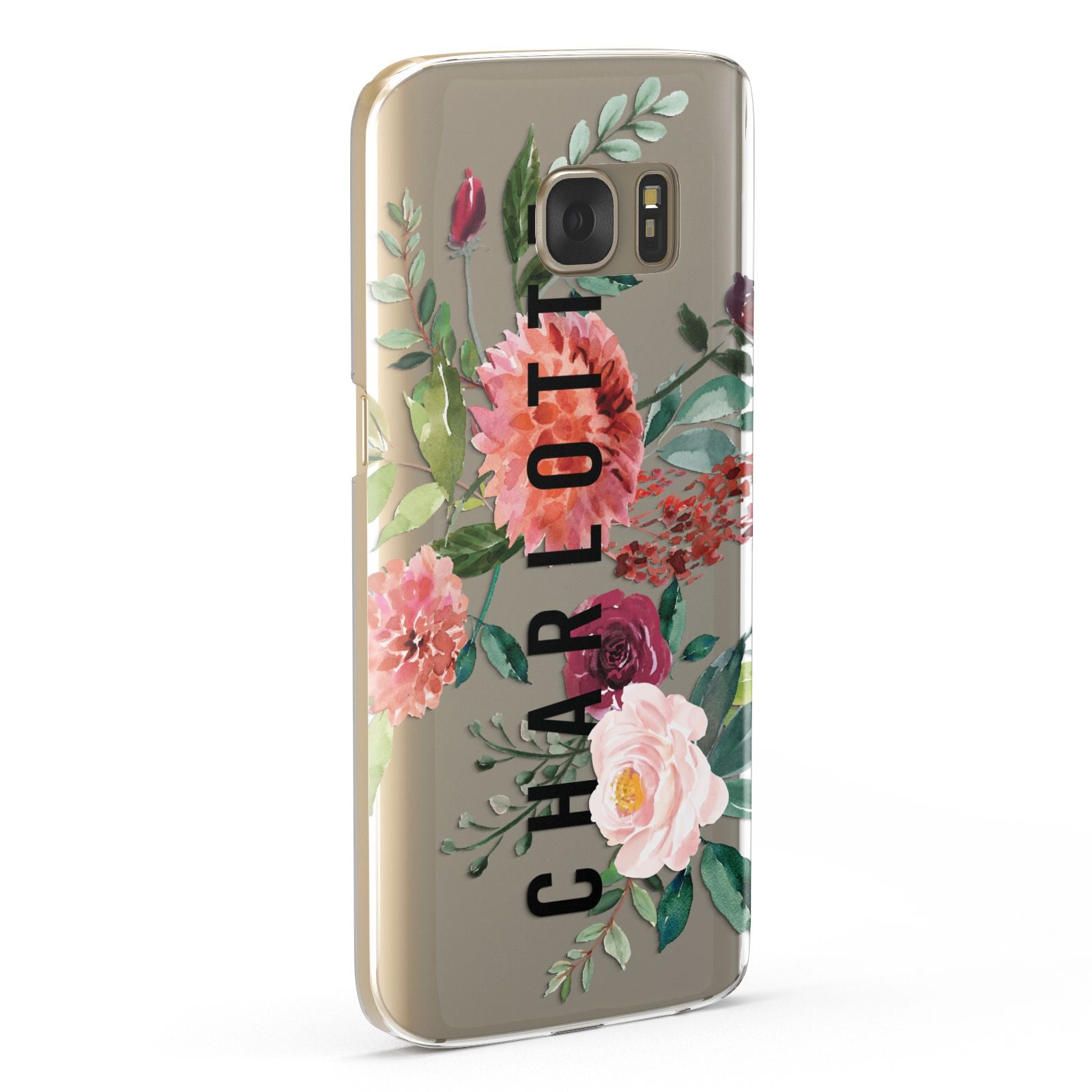 Personalised Side Name Clear Floral Samsung Galaxy Case Fourty Five Degrees