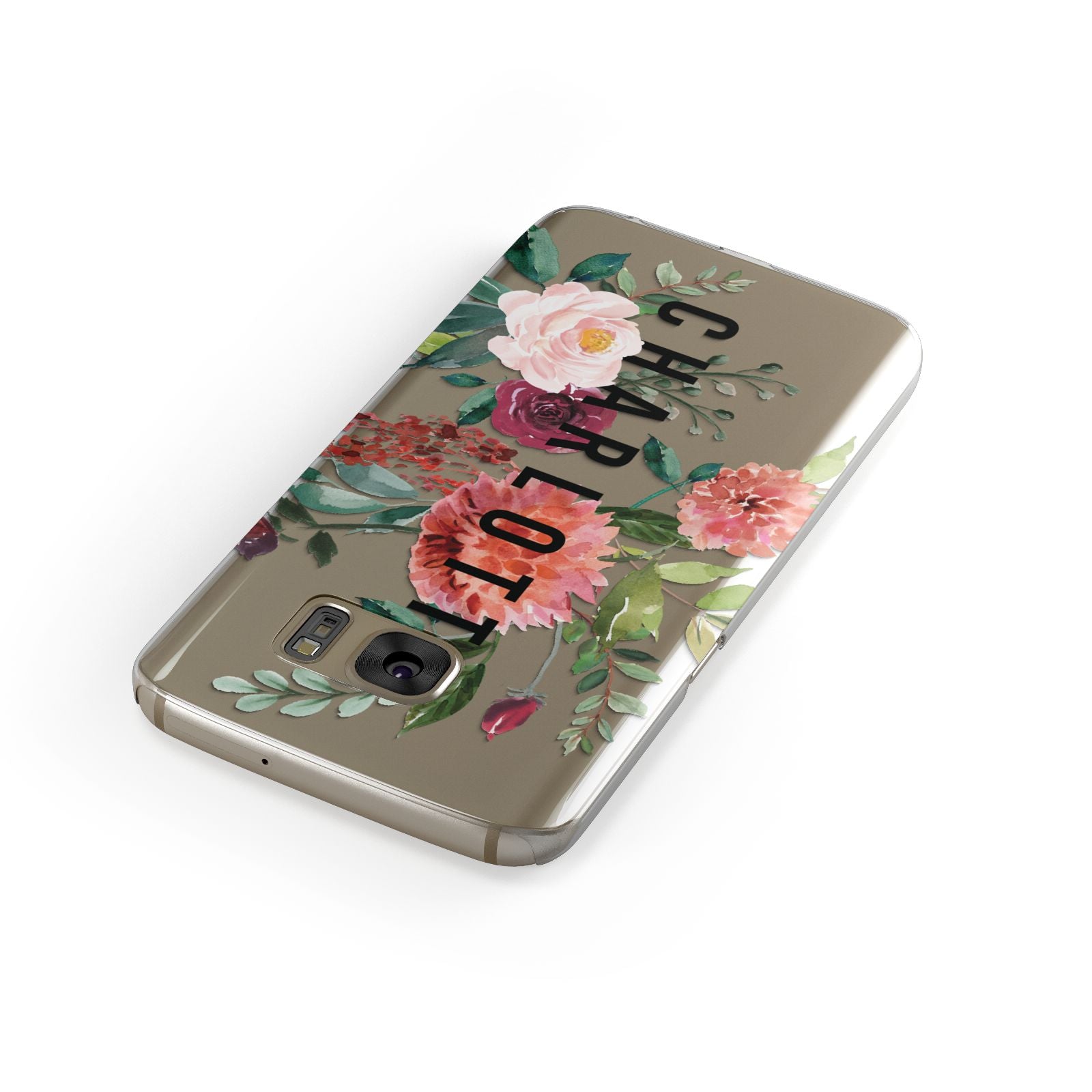 Personalised Side Name Clear Floral Samsung Galaxy Case Front Close Up