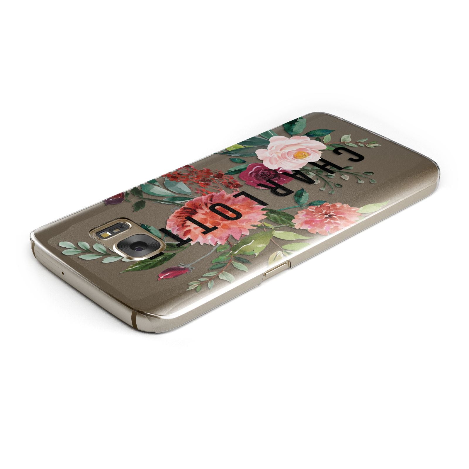 Personalised Side Name Clear Floral Samsung Galaxy Case Top Cutout