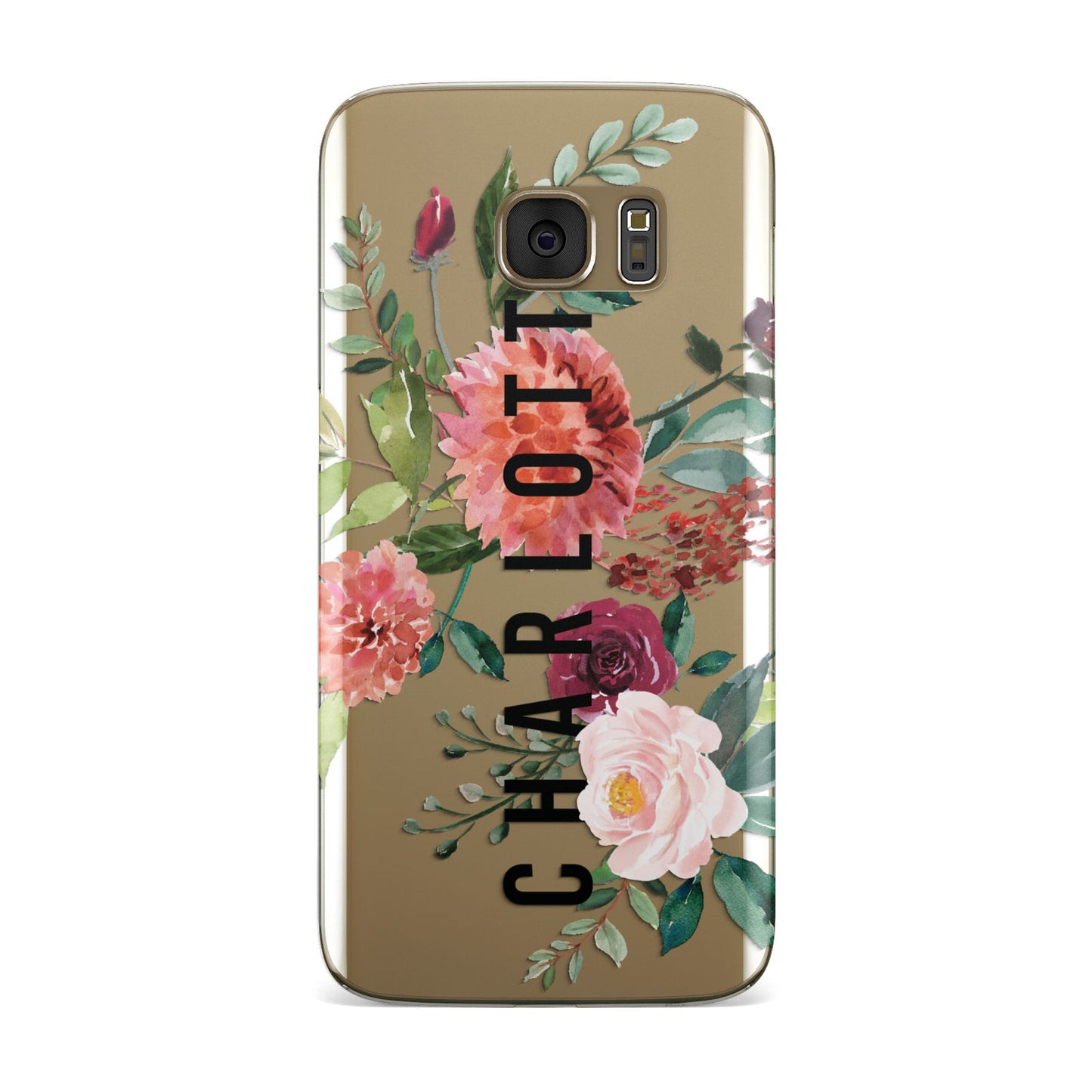 Personalised Side Name Clear Floral Samsung Galaxy Case
