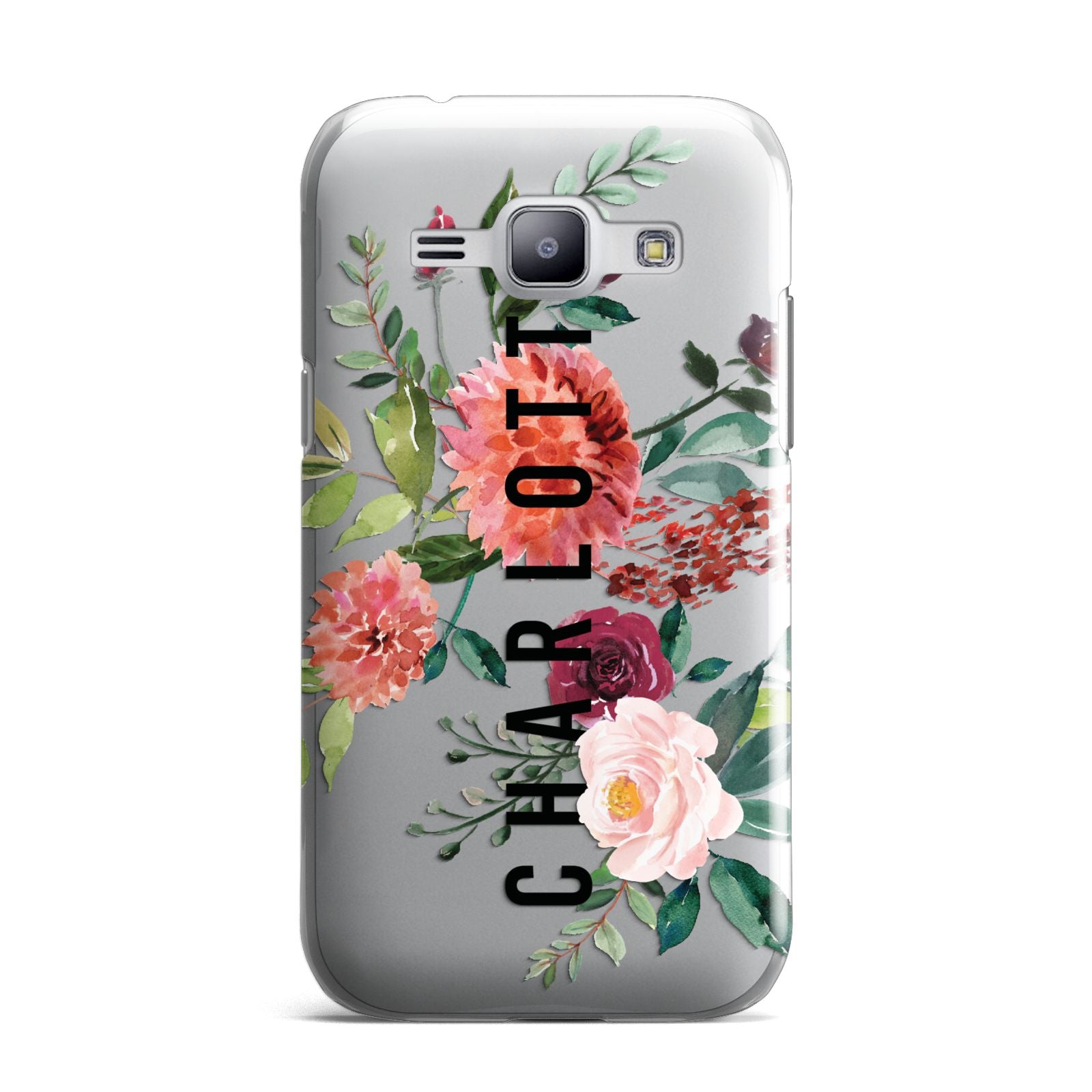 Personalised Side Name Clear Floral Samsung Galaxy J1 2015 Case