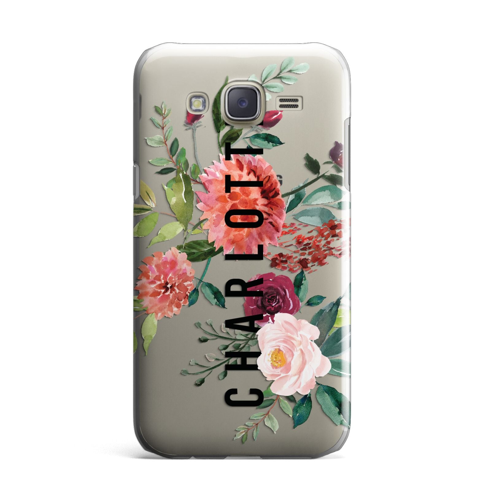 Personalised Side Name Clear Floral Samsung Galaxy J7 Case