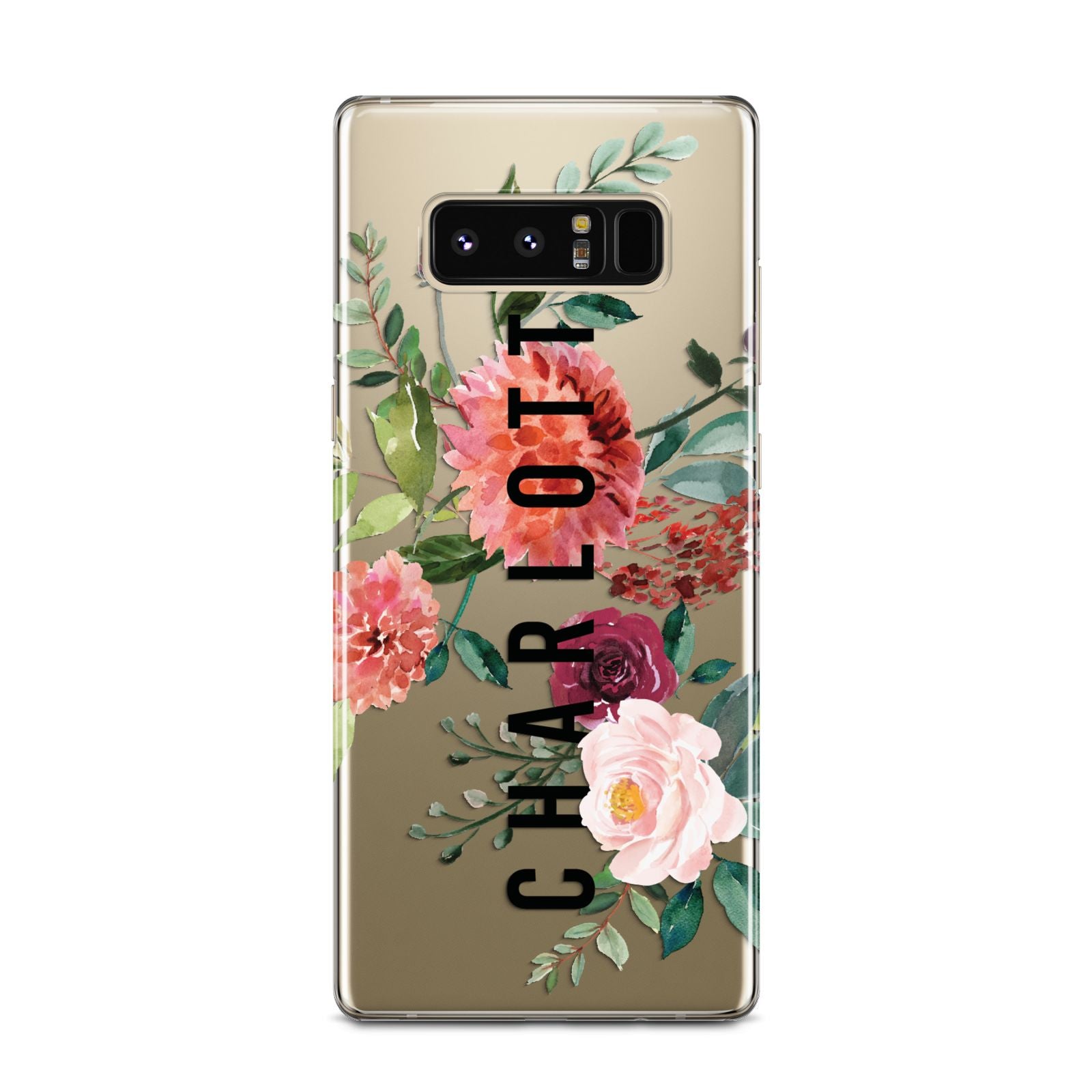 Personalised Side Name Clear Floral Samsung Galaxy Note 8 Case