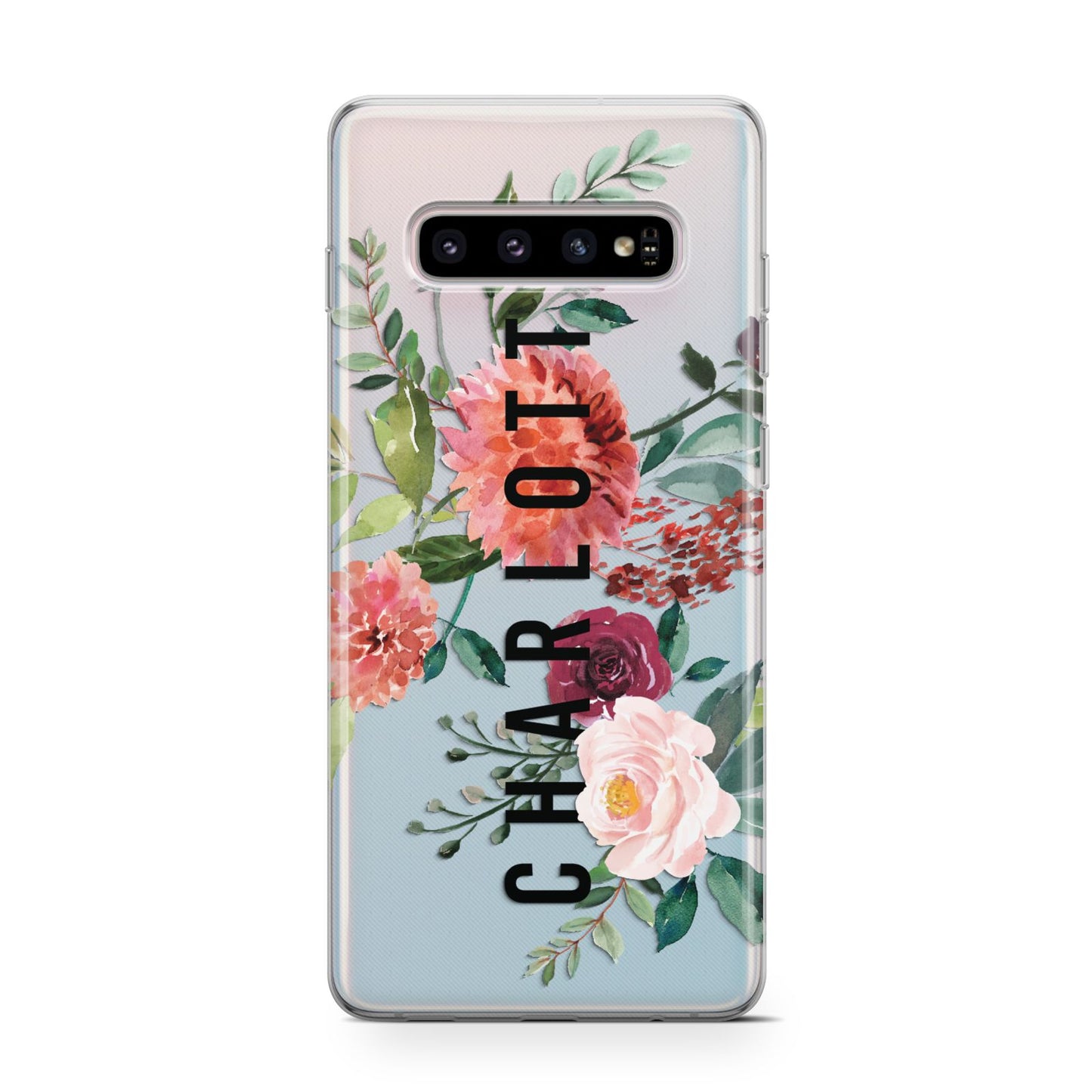 Personalised Side Name Clear Floral Samsung Galaxy S10 Case