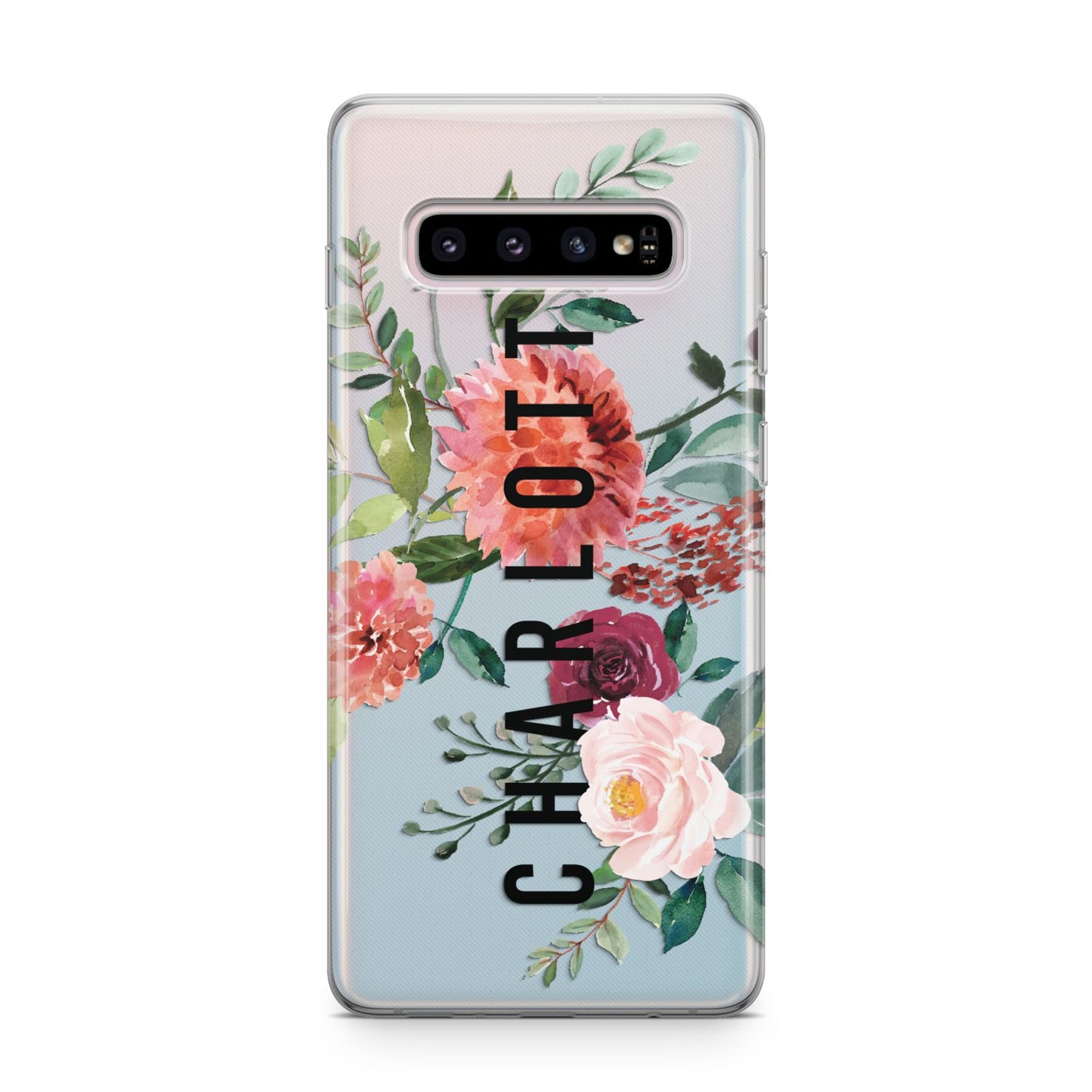 Personalised Side Name Clear Floral Samsung Galaxy S10 Plus Case