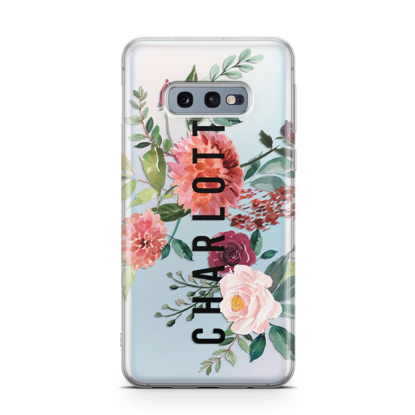 Personalised Side Name Clear Floral Samsung Galaxy S10E Case
